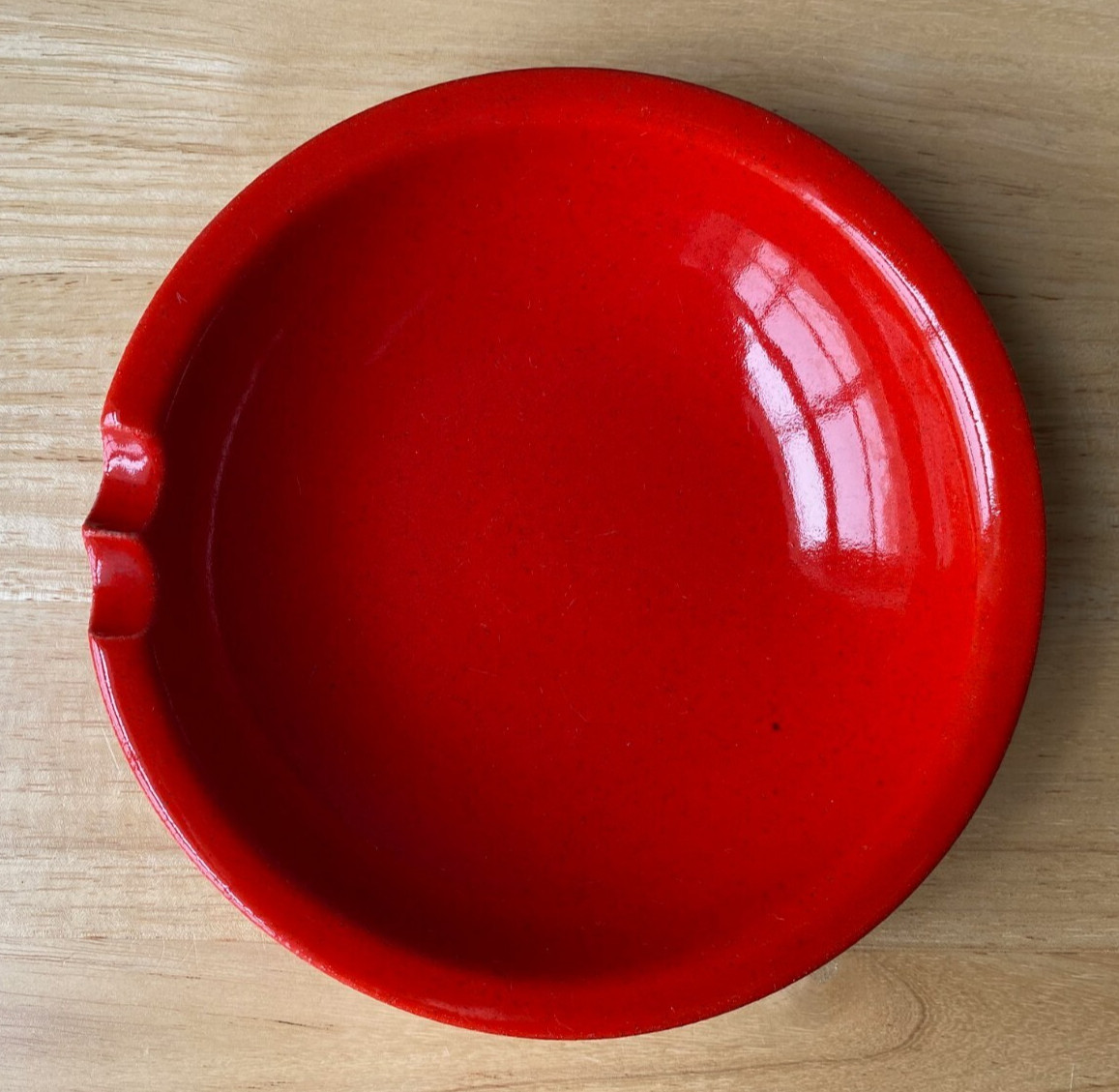 Mid-Century Modern 7 3/8″ Atomic Red Ceramic Ashtray – Marked On The Base – VGUC