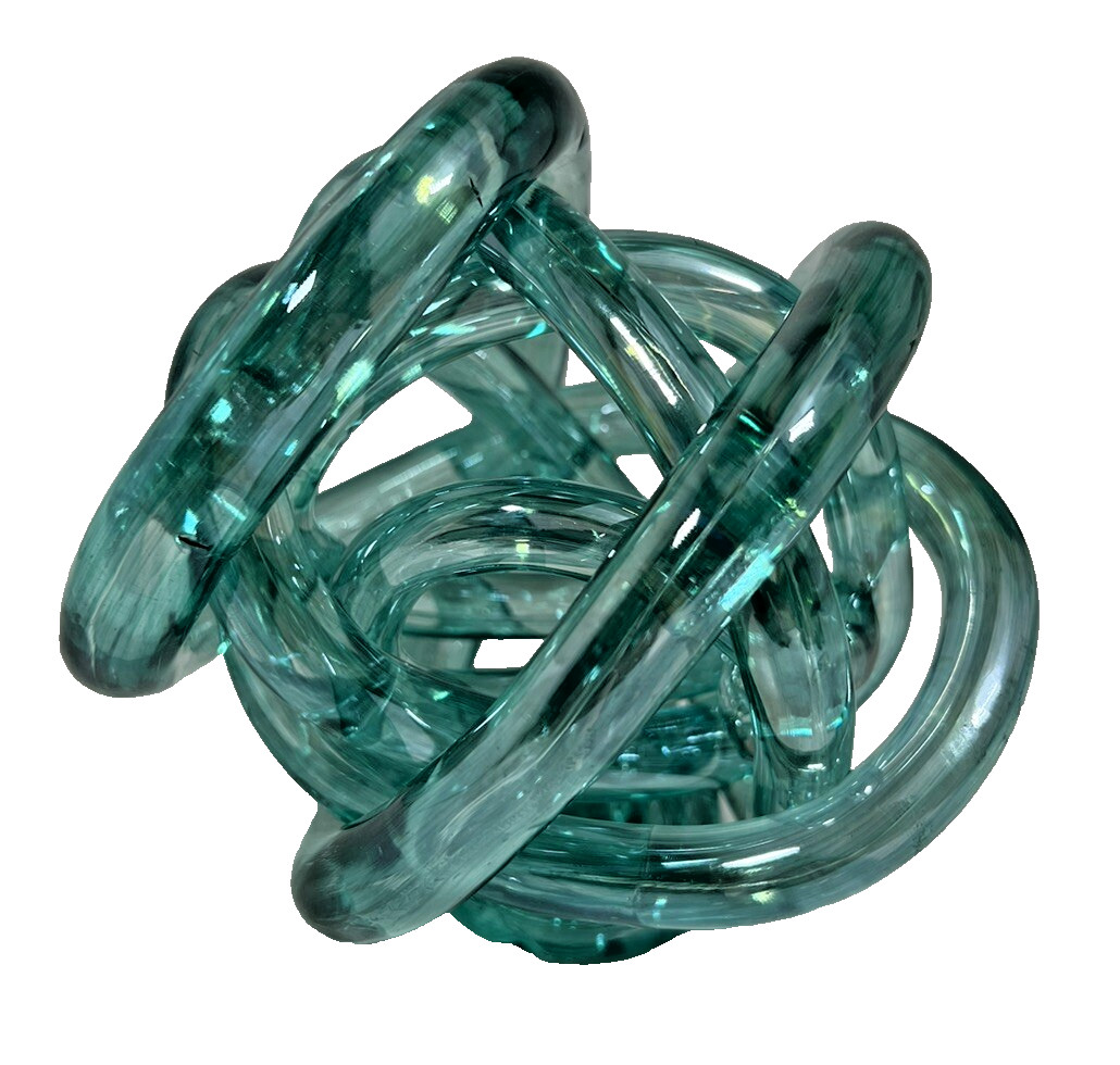 Aqua Glass Knot Figurine 6″ Round Modern Art And Bright For Any Room