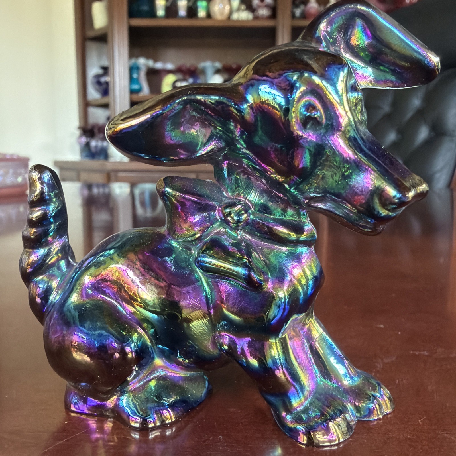 Darling Vintage Imperial Glass Terrier “Parlor” Pup Amethyst Carnival Signed