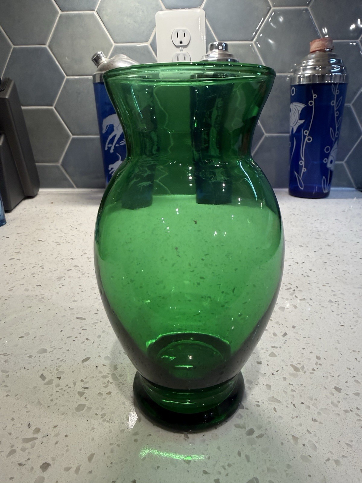 Anchor Hocking Forest Green Flower Vase Mid Century Modern Glass