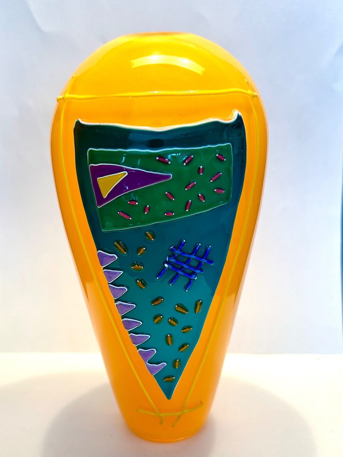 ART GLASS FROM CALIFORNIA VIBRANT ORANGE / MULTICOLORED 7 INCHES TALL
