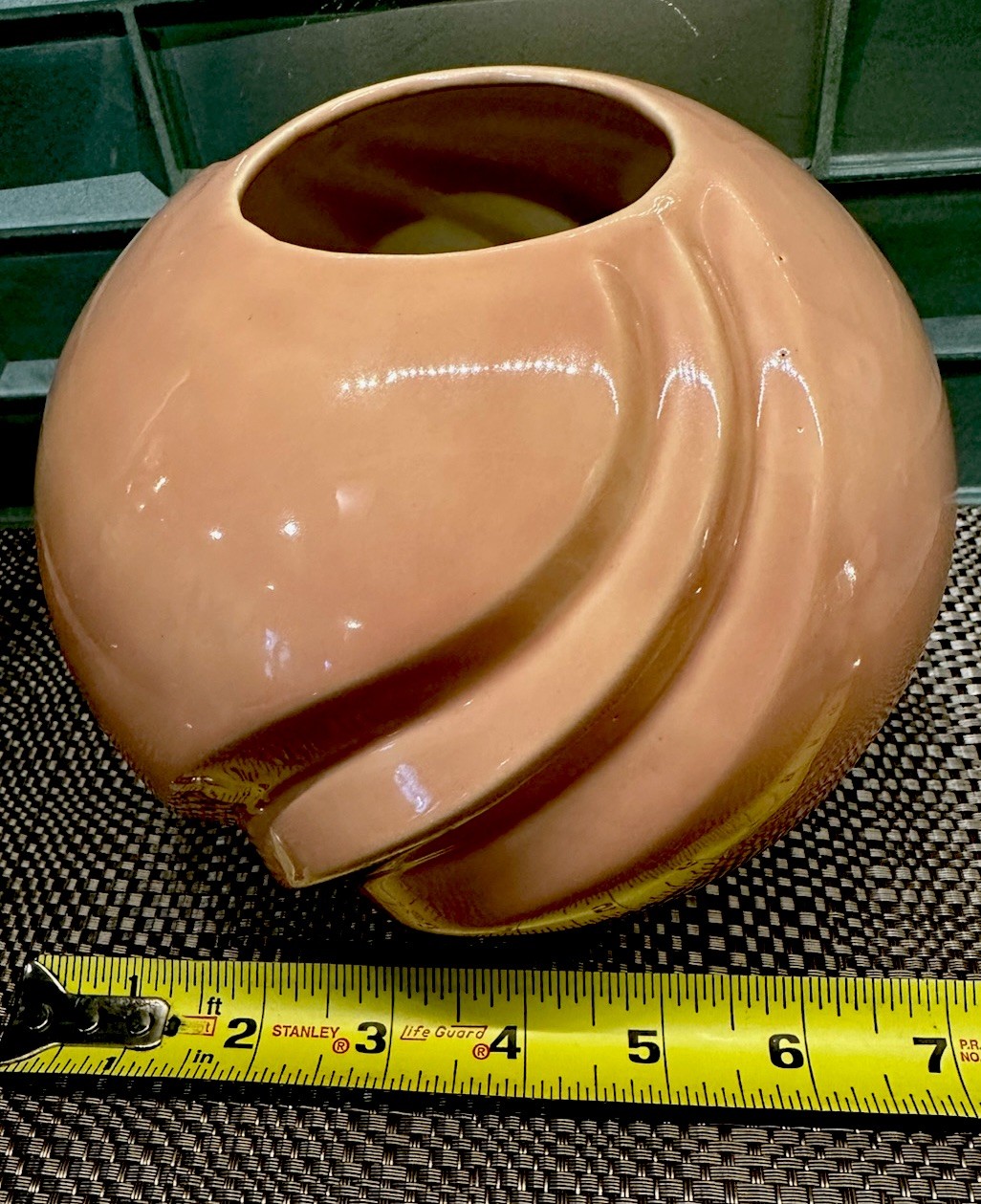 Vtg Mcm Peach Glazed Round Vase