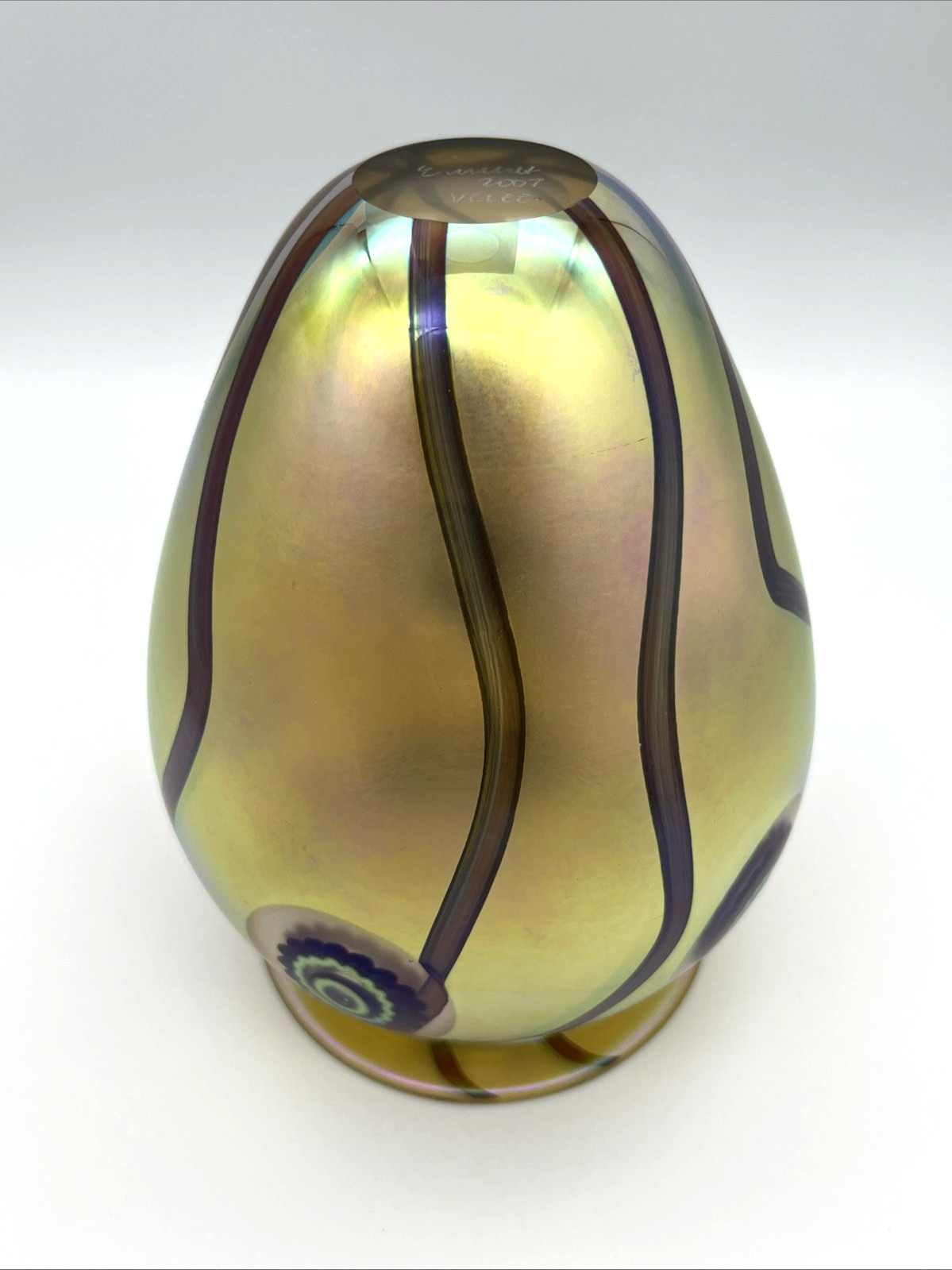 Robert Eickholt Studio Art Glass Iridescent Seascape 8″ Vase – Signed 2007