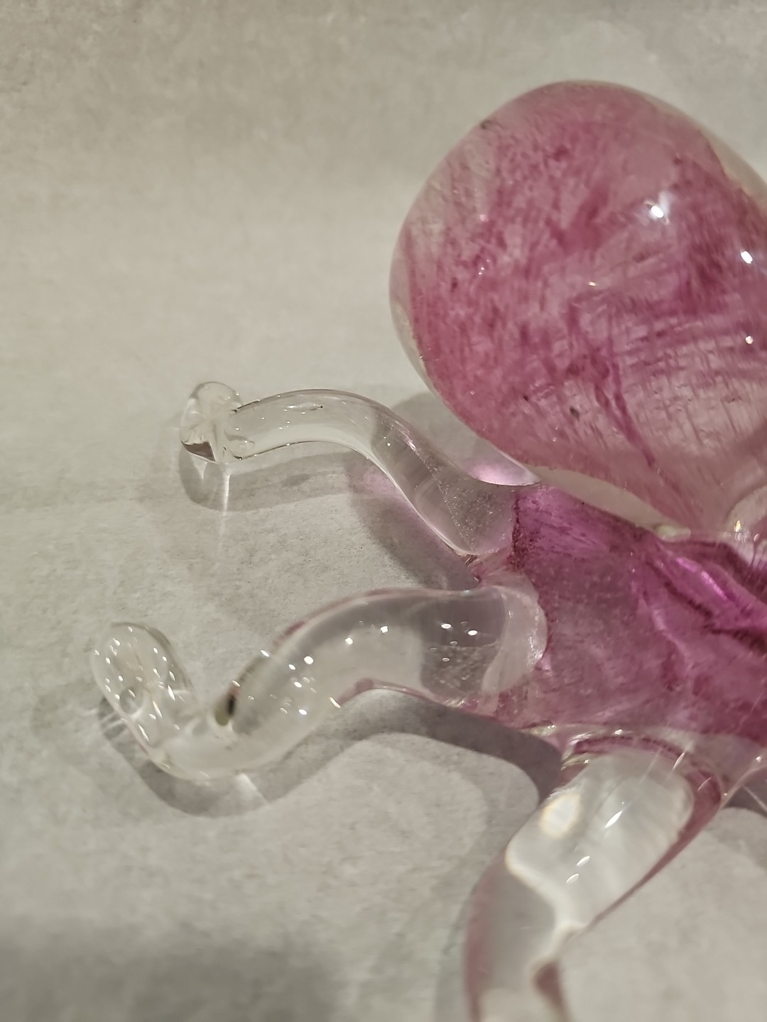 Murano Style Handblown Art Glass Octopus Paperweight Figurine Pink Clear Large