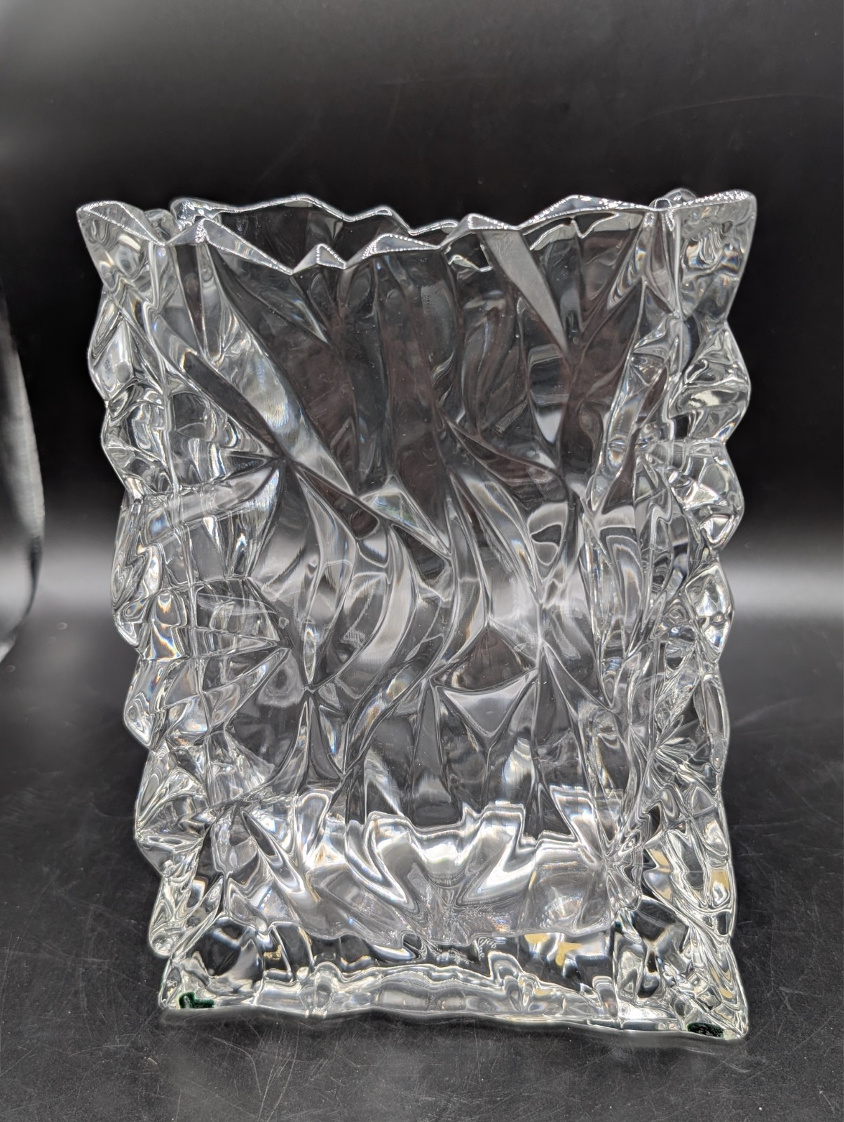 Vtg ROSENTHAL Studio-line 8.75″×6″ Clear Crystal Crinkle Tutenbag Bag Vase 8 Lbs