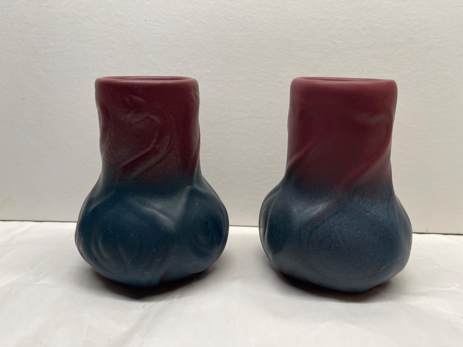2 Vintage Van Briggle Studio Art Pottery Cabinet Vases Vase Mulberry 4-1/4”