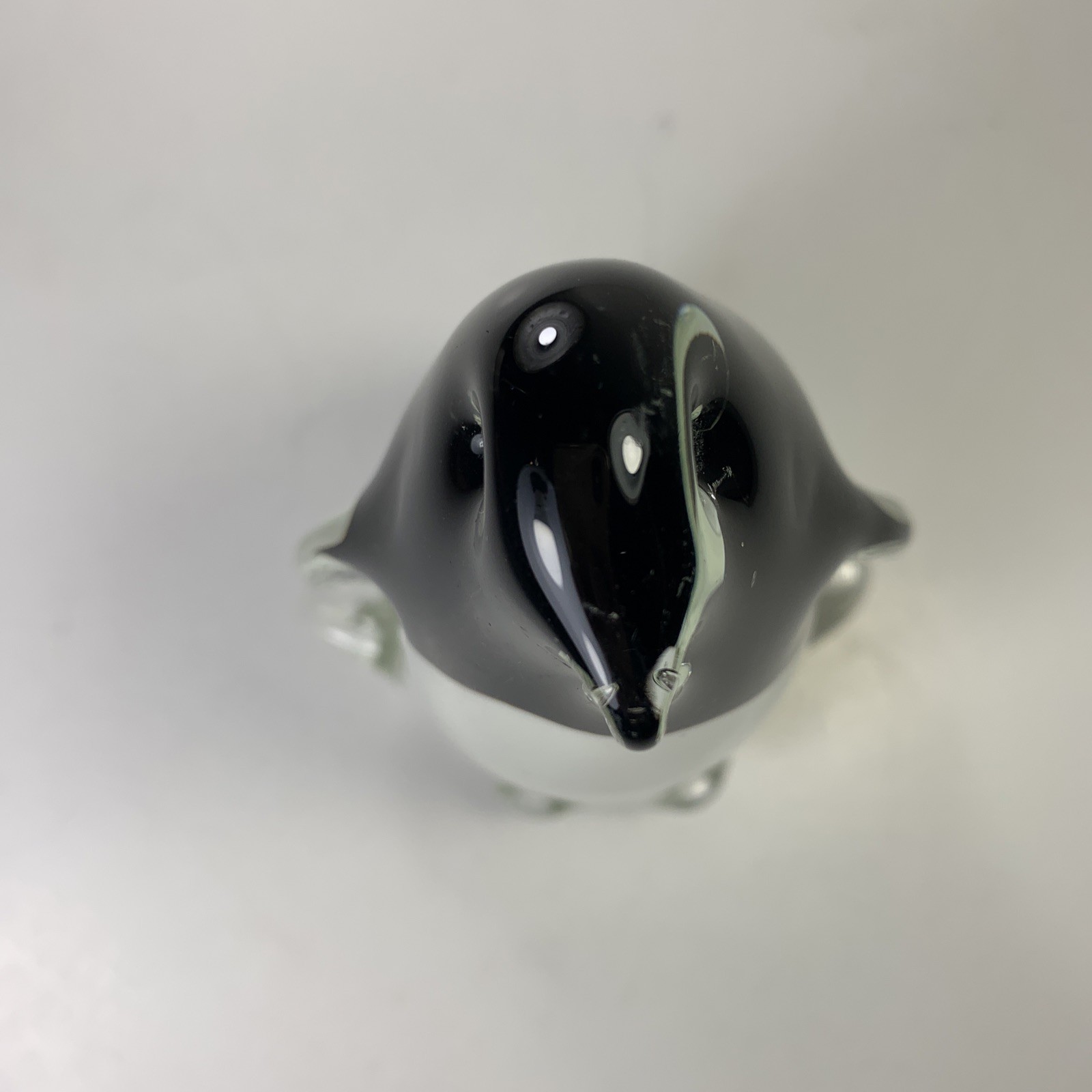 Glass Black & White Penguin Paperweight Figurine Hand Blown 4.75 inches Tall