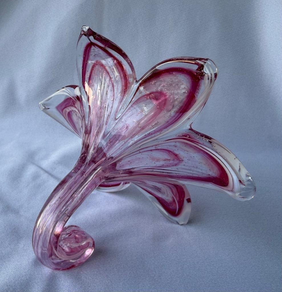 Genuine Italian Flower Blown Glass Murano Orchid Red White Italy 719