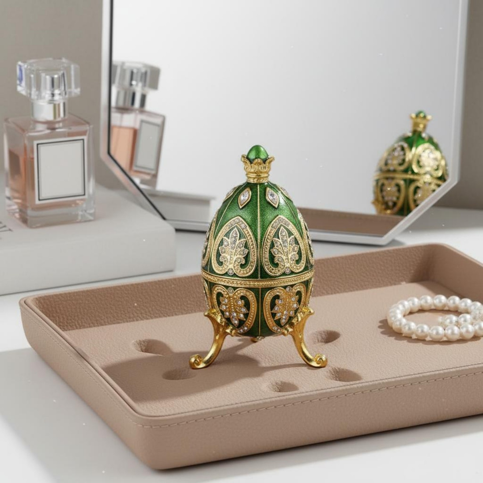 Jeweled Enamel Oval Jewelry Box-Shaped Container Enameled Jeweled Oval Jewelry