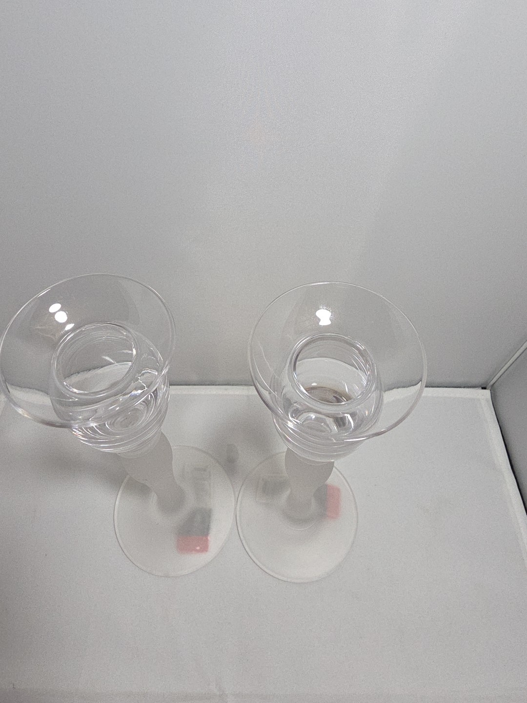 Mikasa Ballet Single Light Clear/Frost Glass Taper Candlesticks Lot Of 2 (M)