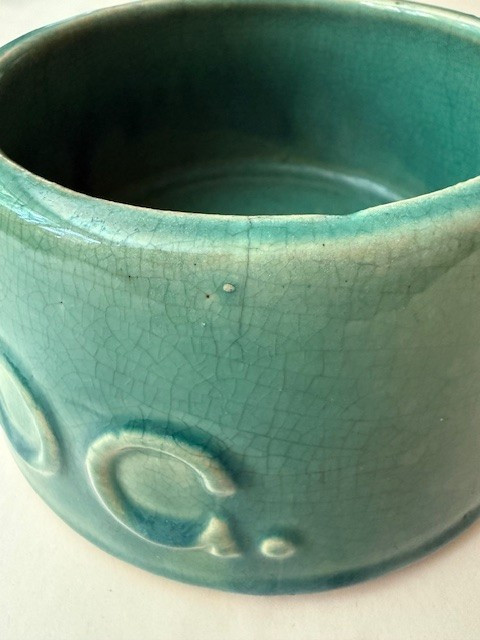 Early McCOY “DOG.” SPANIEL FEEDER BOWL Collector Green Glaze