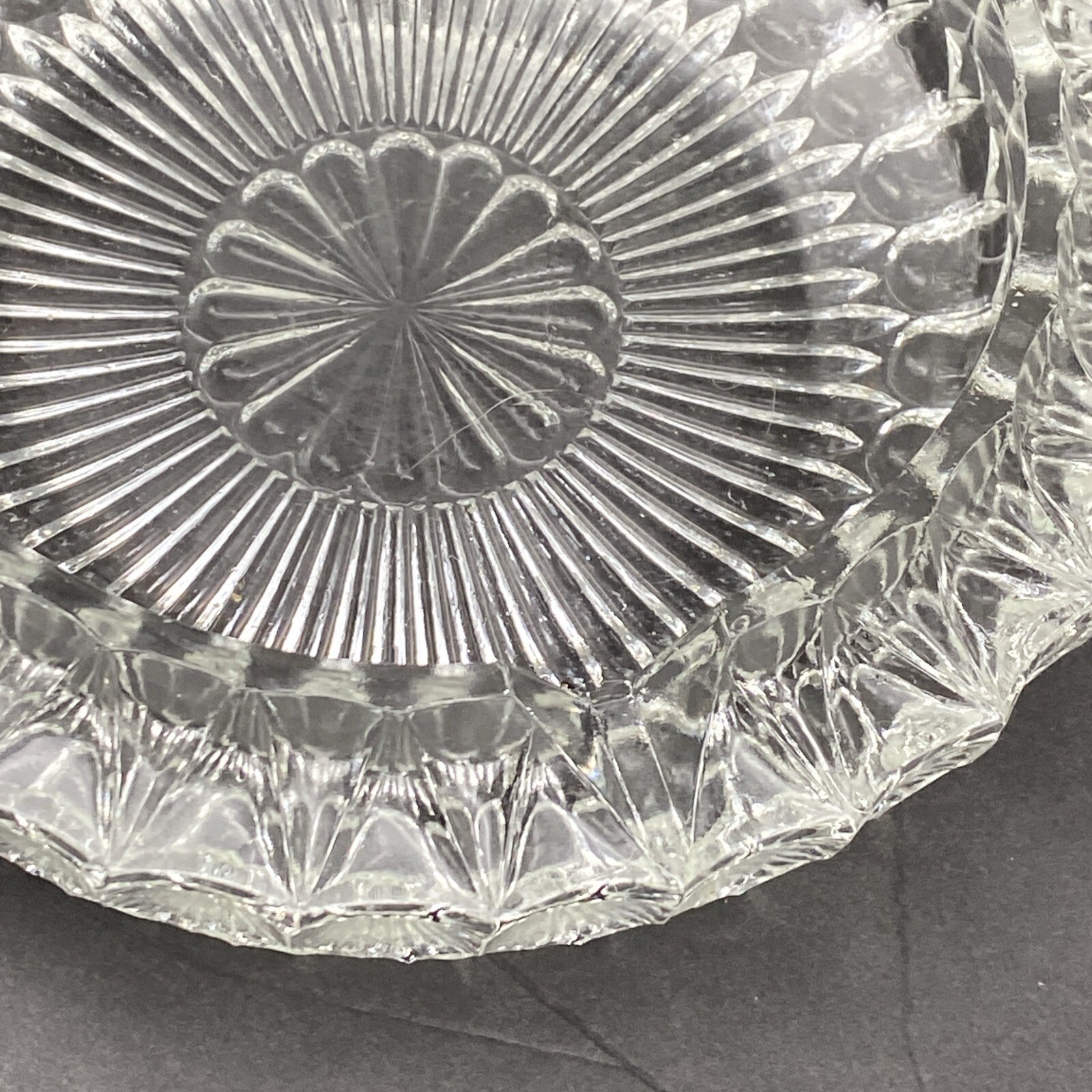 Vintage MCM Clear Crystal Glass Ashtray Heavy Starburst Base Scalloped 3 Slots