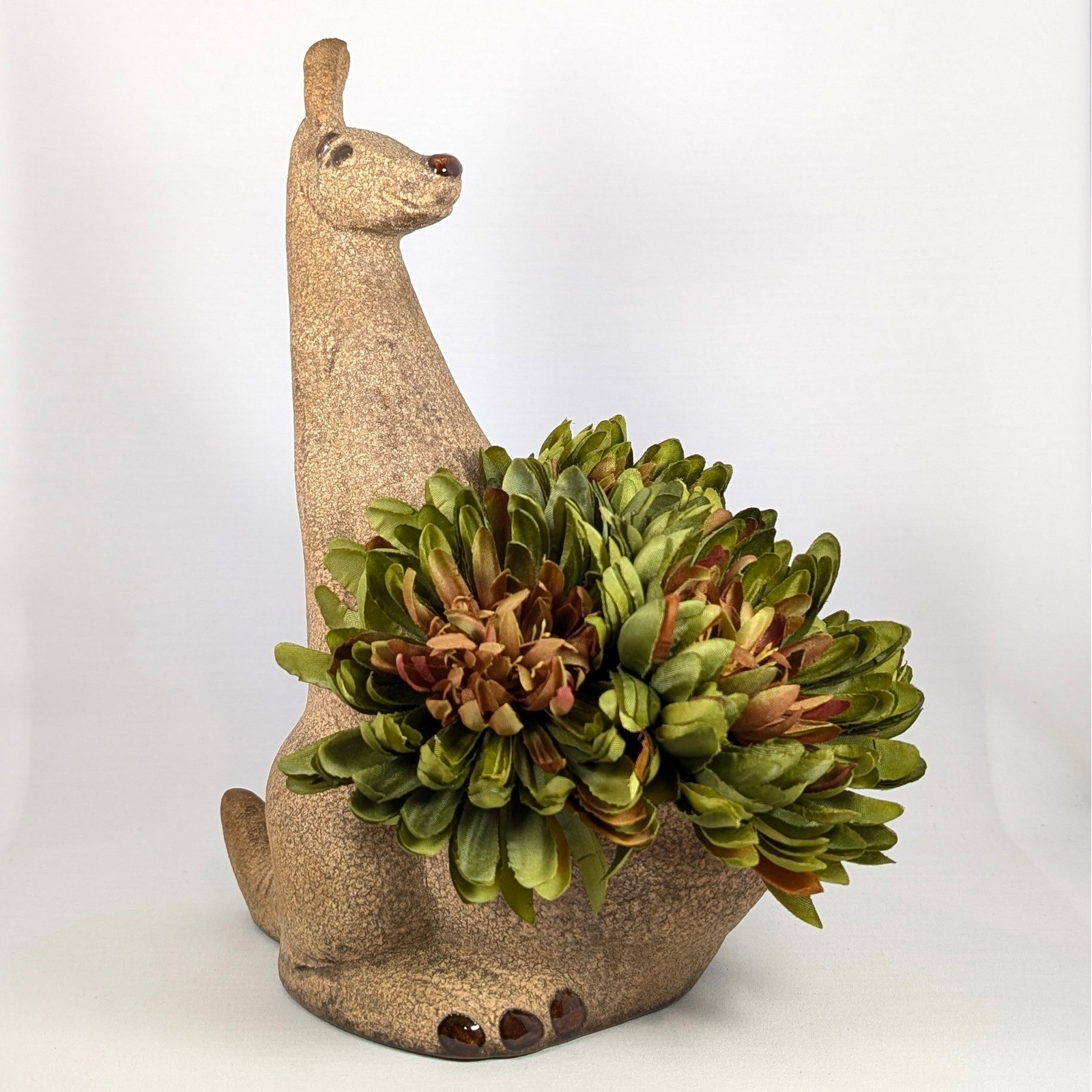 70s Royal Haeger Pottery Bennington Brown Foam Kangaroo Planter Pouch Lava Glaze