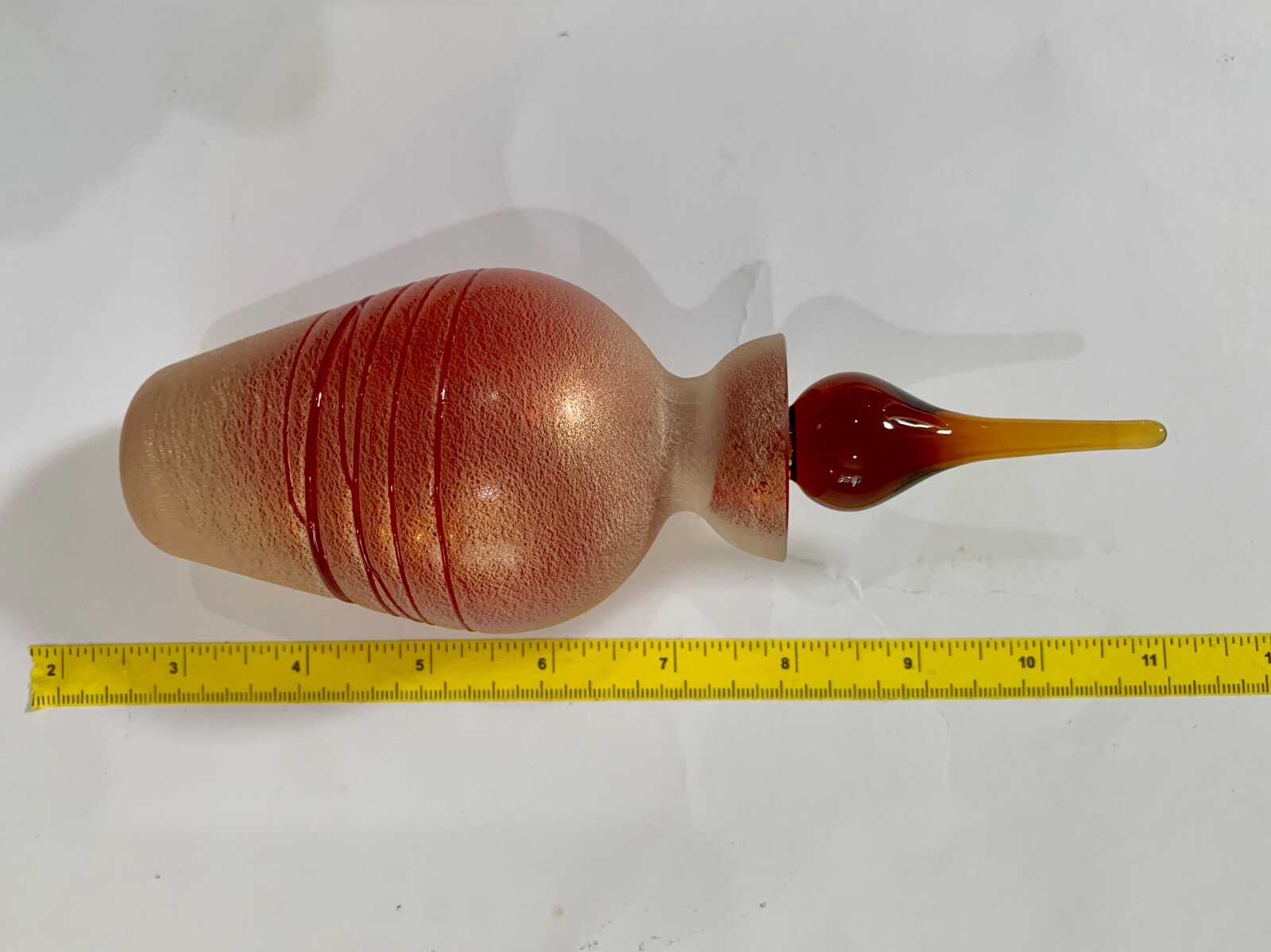 Red Art Glass Perfume Bottle With Stopper 6.75 Inches