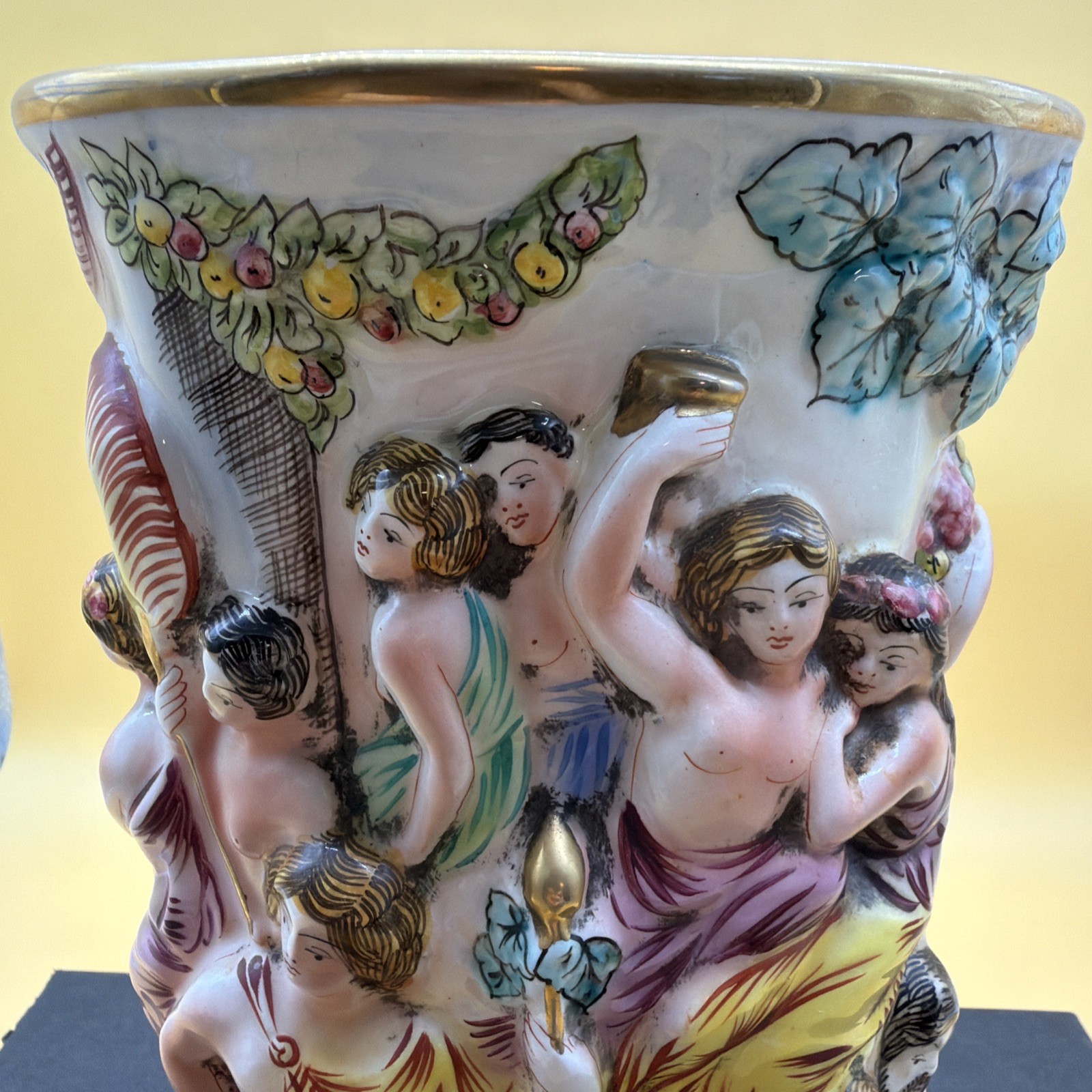 Vintage Capodimonte Large Porcelain Figural Vase 10.5” Tall