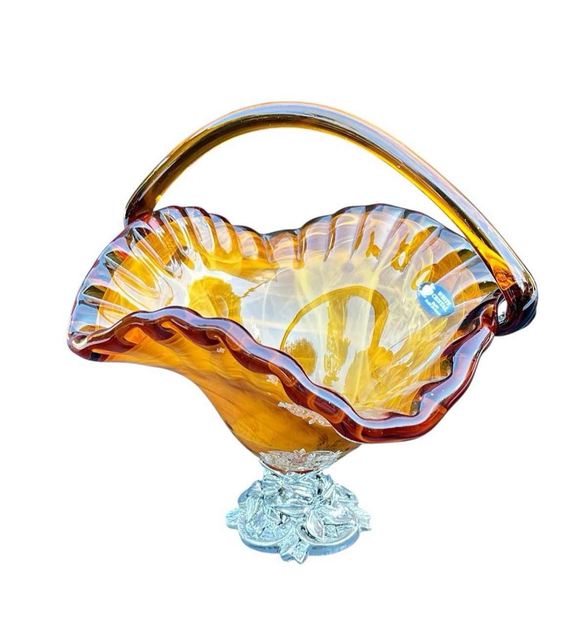 Pedestal Basket Amber Color White Cristal Italy