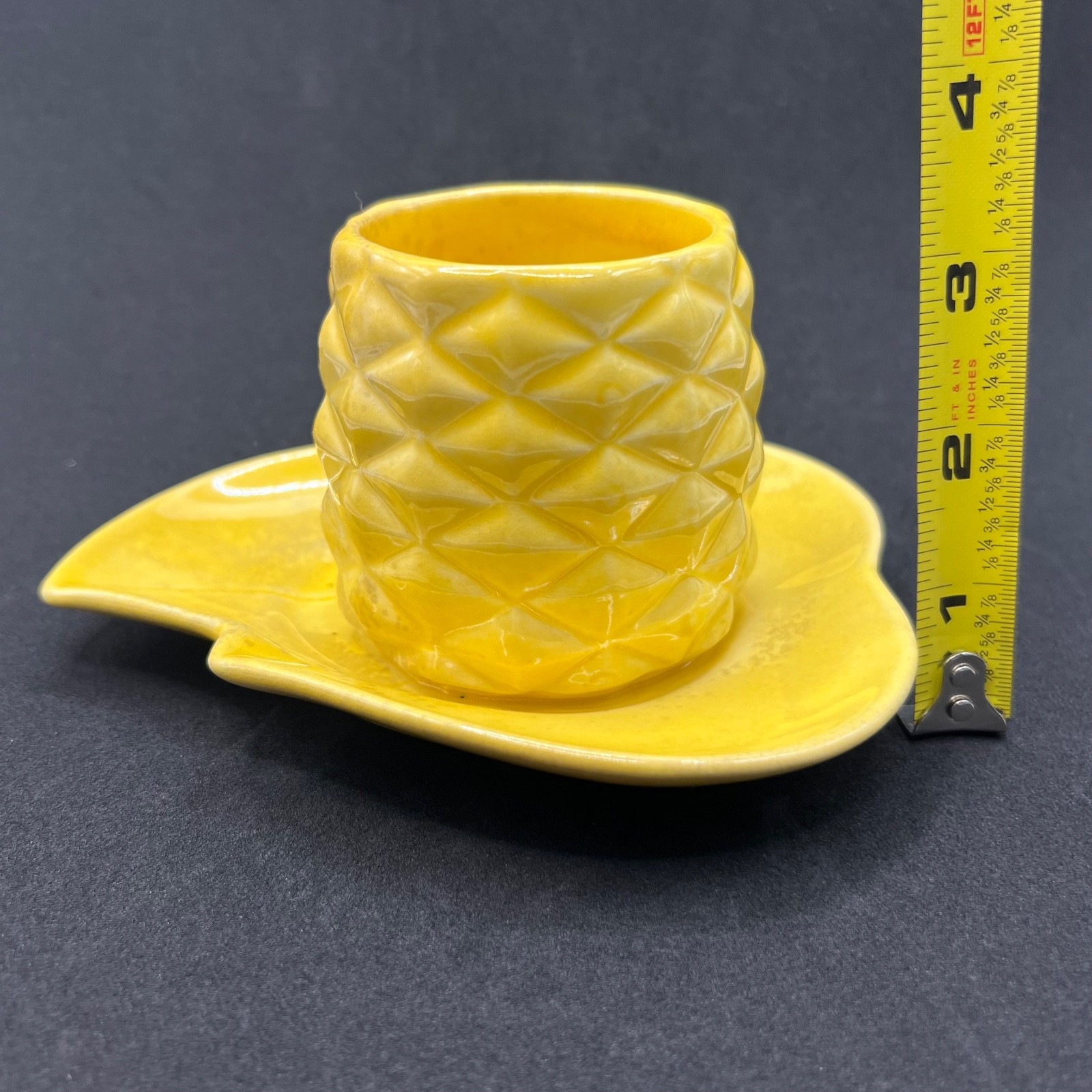 Redwing Art Pottery Yellow Pineapple Fruit Dish Vintage 1940s Leaf Serving Tray