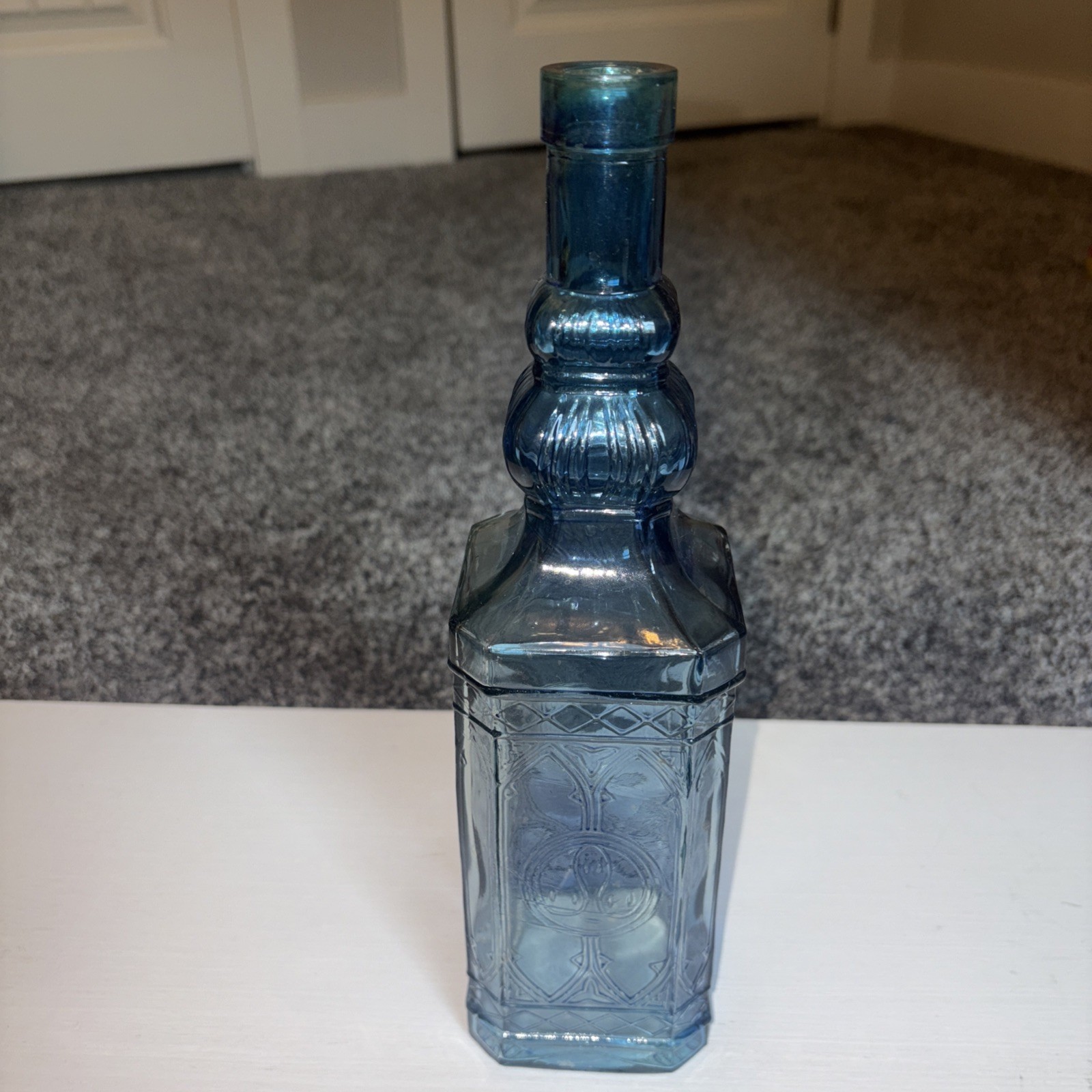 Blown Glass Square Cobalt Blue Glass Bottle Decanter 11.5 Inches