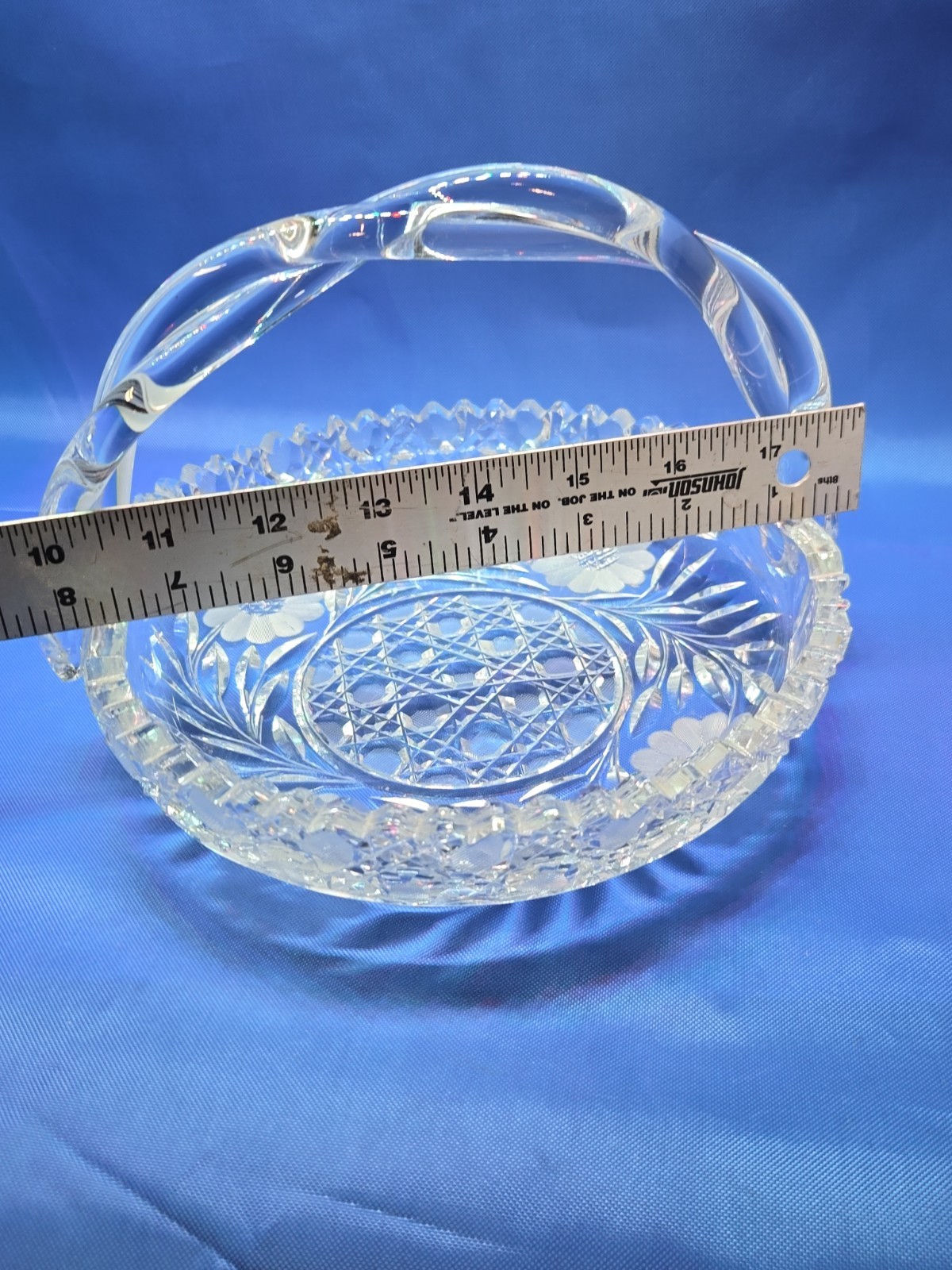 Antique ABP Cut Glass Handled Basket Crystal Daisy Flower Geometric 1876-1916