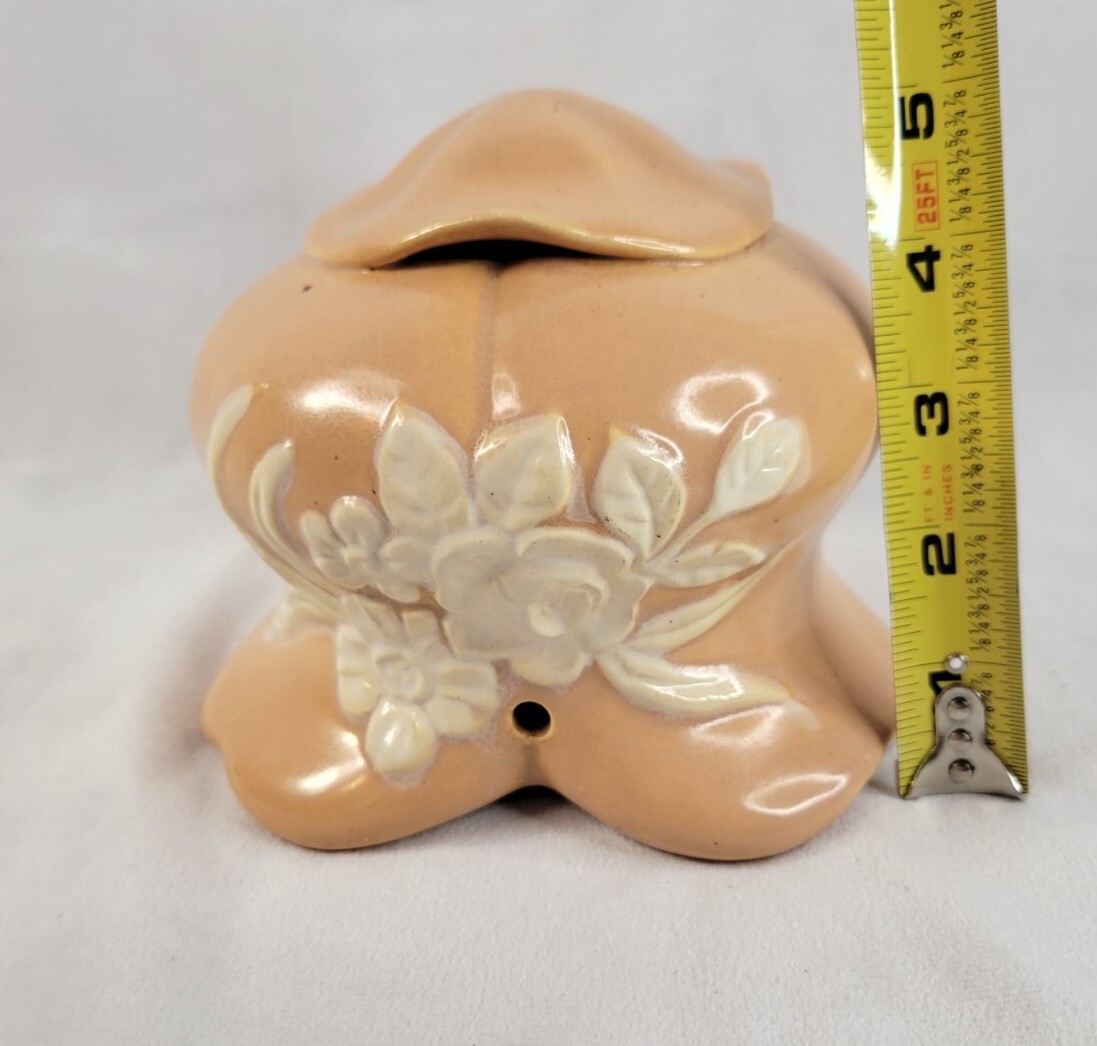 Vintage WELLER POTTERY Peach & White HANGING PLANTER BASKET With Drainage.