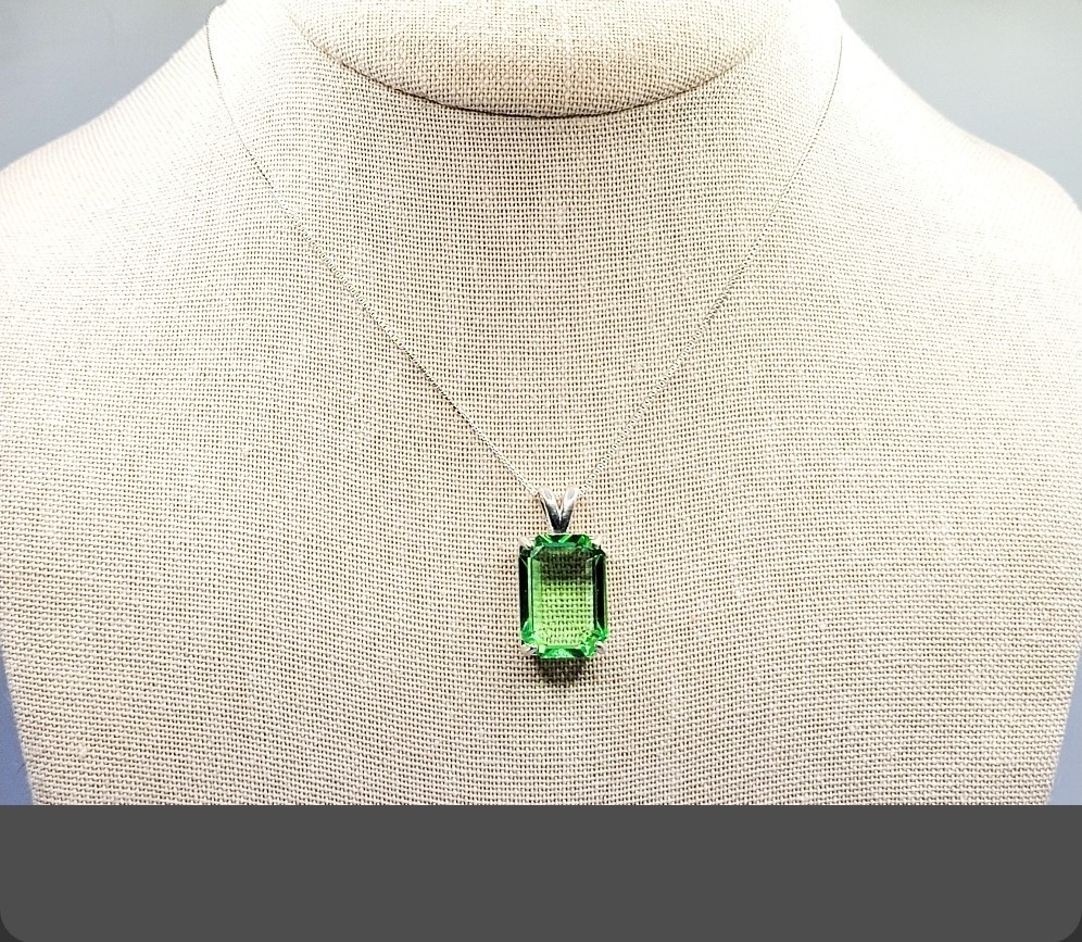 Sterling Emerald Cut Uranium Glass Necklace 925 Silver