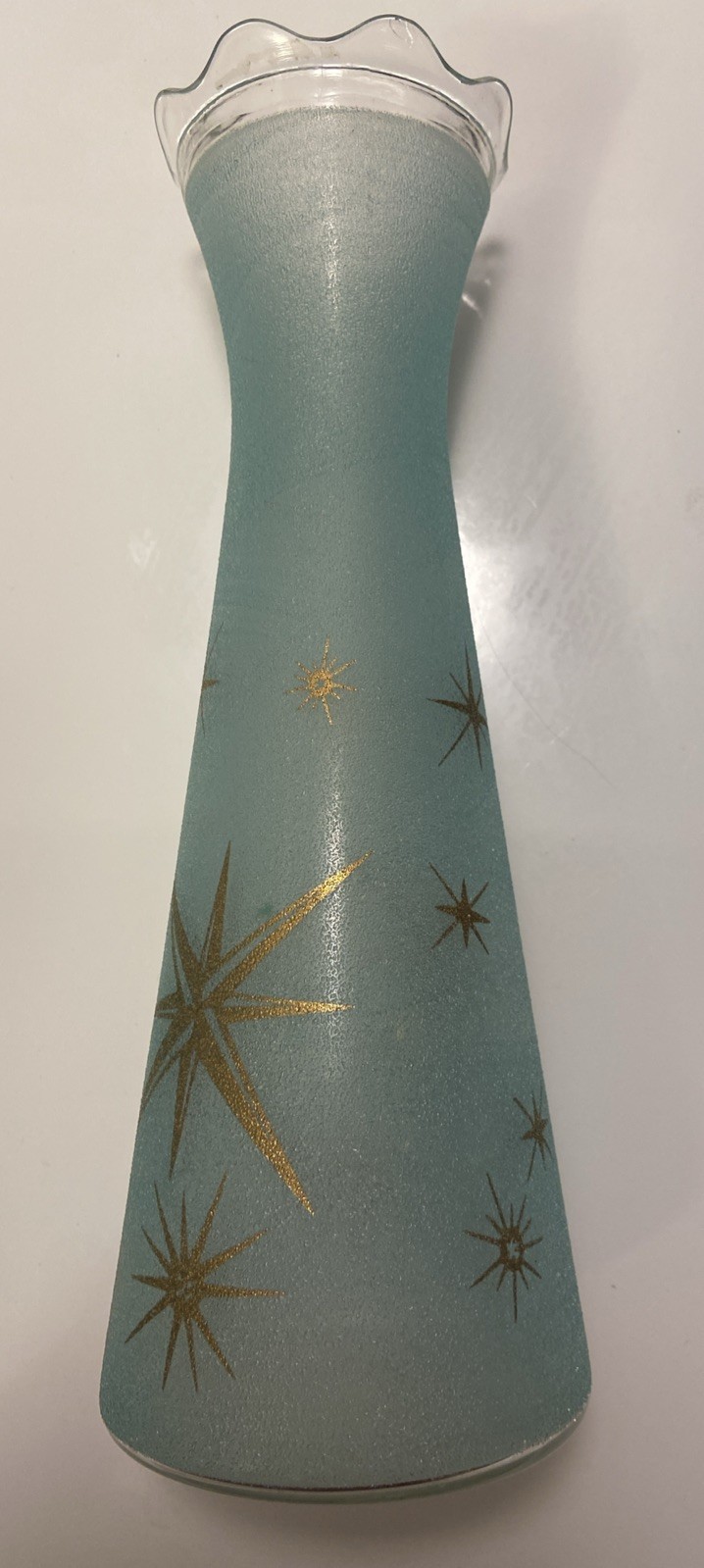 Vintage MCM Bartlett Collins Teal Frosted 9″ Atomic Starburst Vase