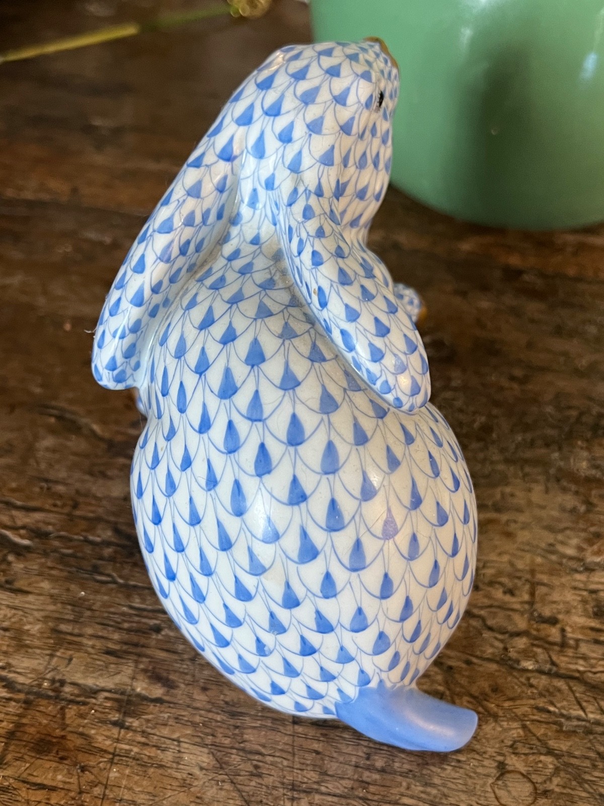 HEREND Larger BUNNY RABBIT BLUE Fishnet Figurine – HEAVENLY!!