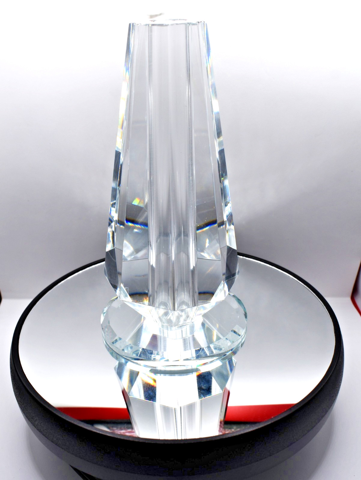 Cut Crystal Vase Art Deco Geometric Panels 1.2 Lbs.
