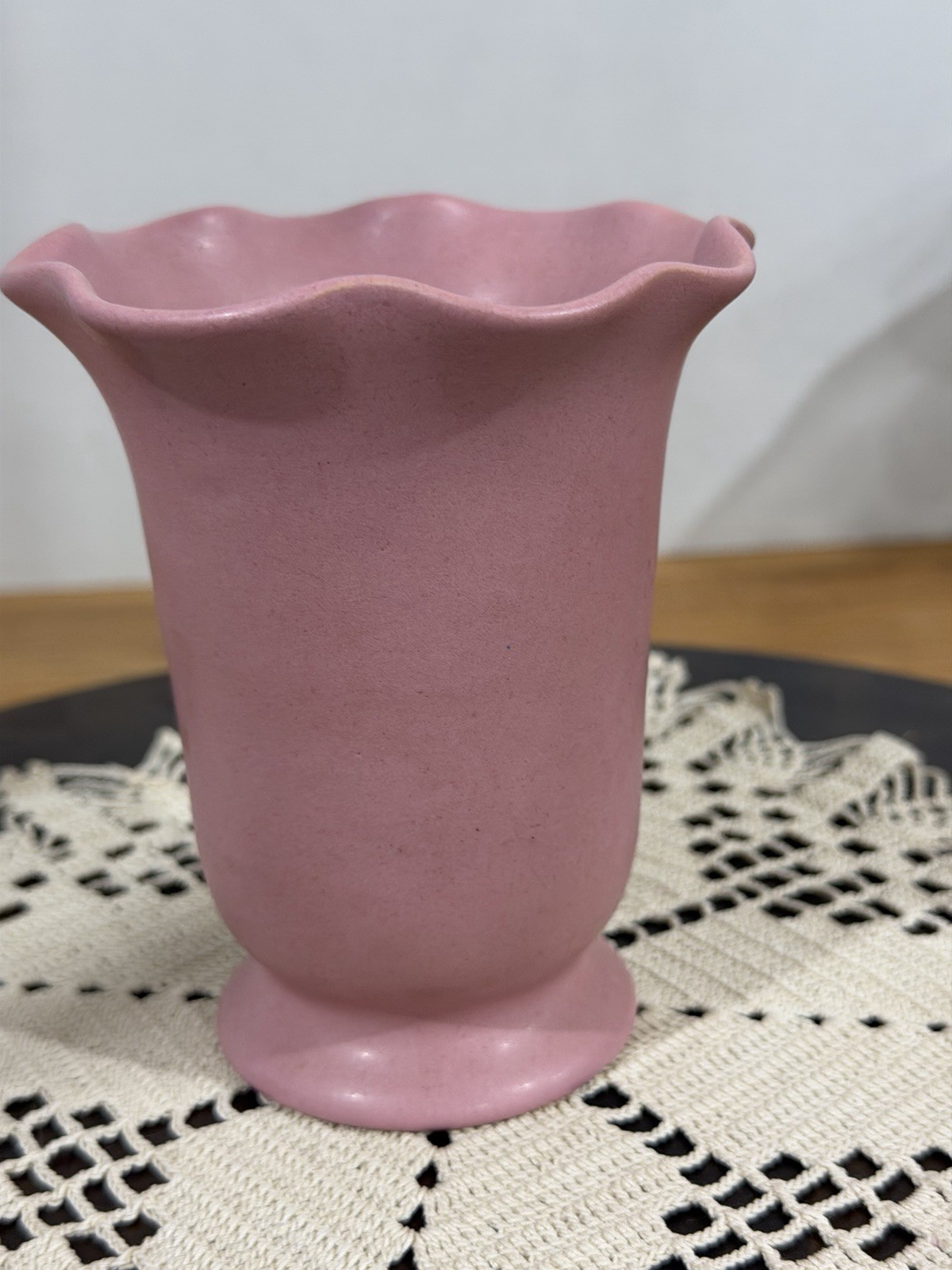 Vintage Rosemeade Dakota Pottery Rose Pink Unglazed Ruffle Vase