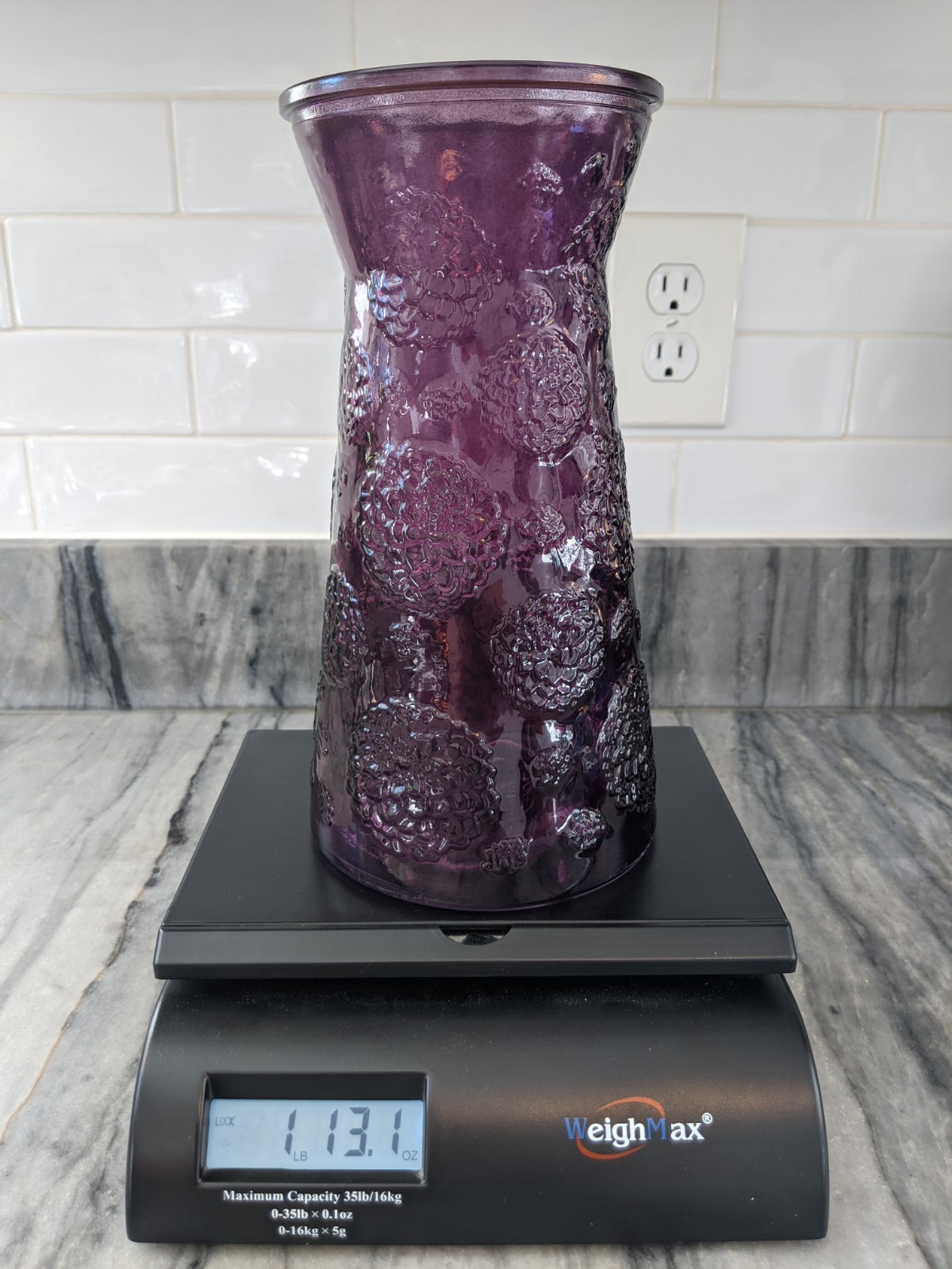 Rare Fenton Purple/Amethest Glass Vase Early 1900s”Impressed Acorn On Bottom”