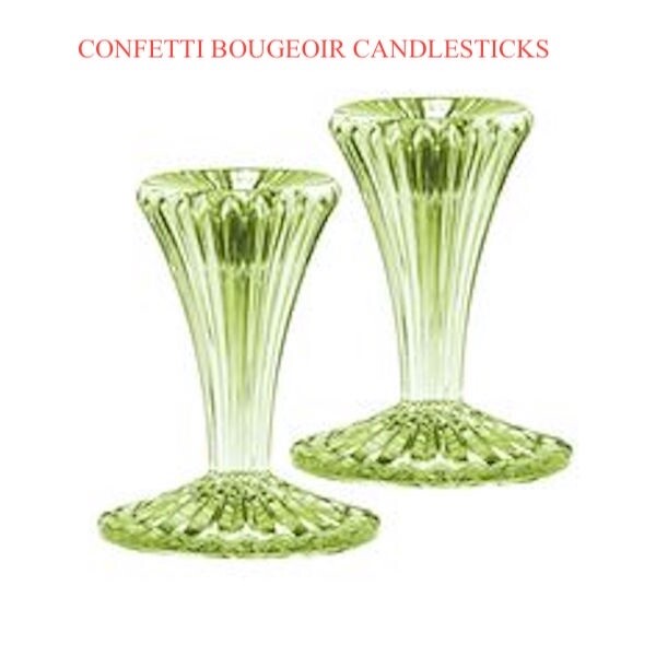 Waterford Marquis 2 Candlesticks Candleholders Green Confetti Bougeoir New