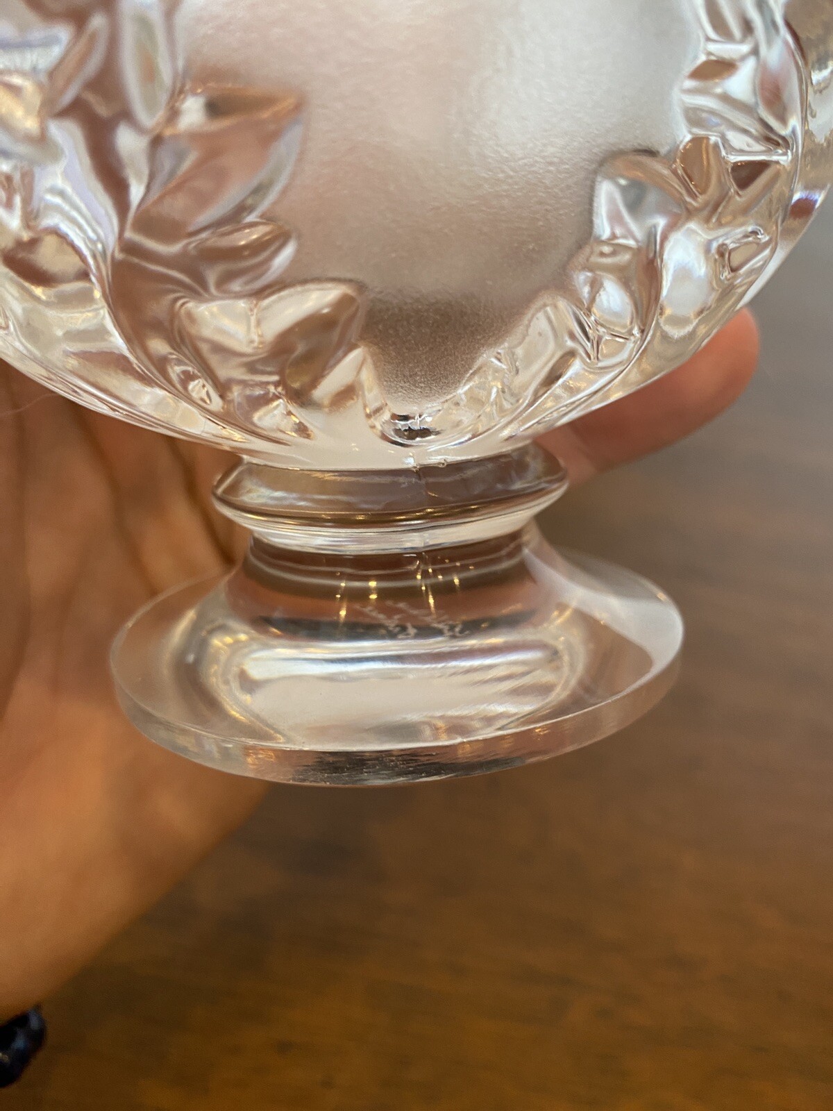 BEAUTIFUL VTG LALIQUE St Cloud Acanthus Leaves Crystal Vase SIGNED 4.5″H FRANCE