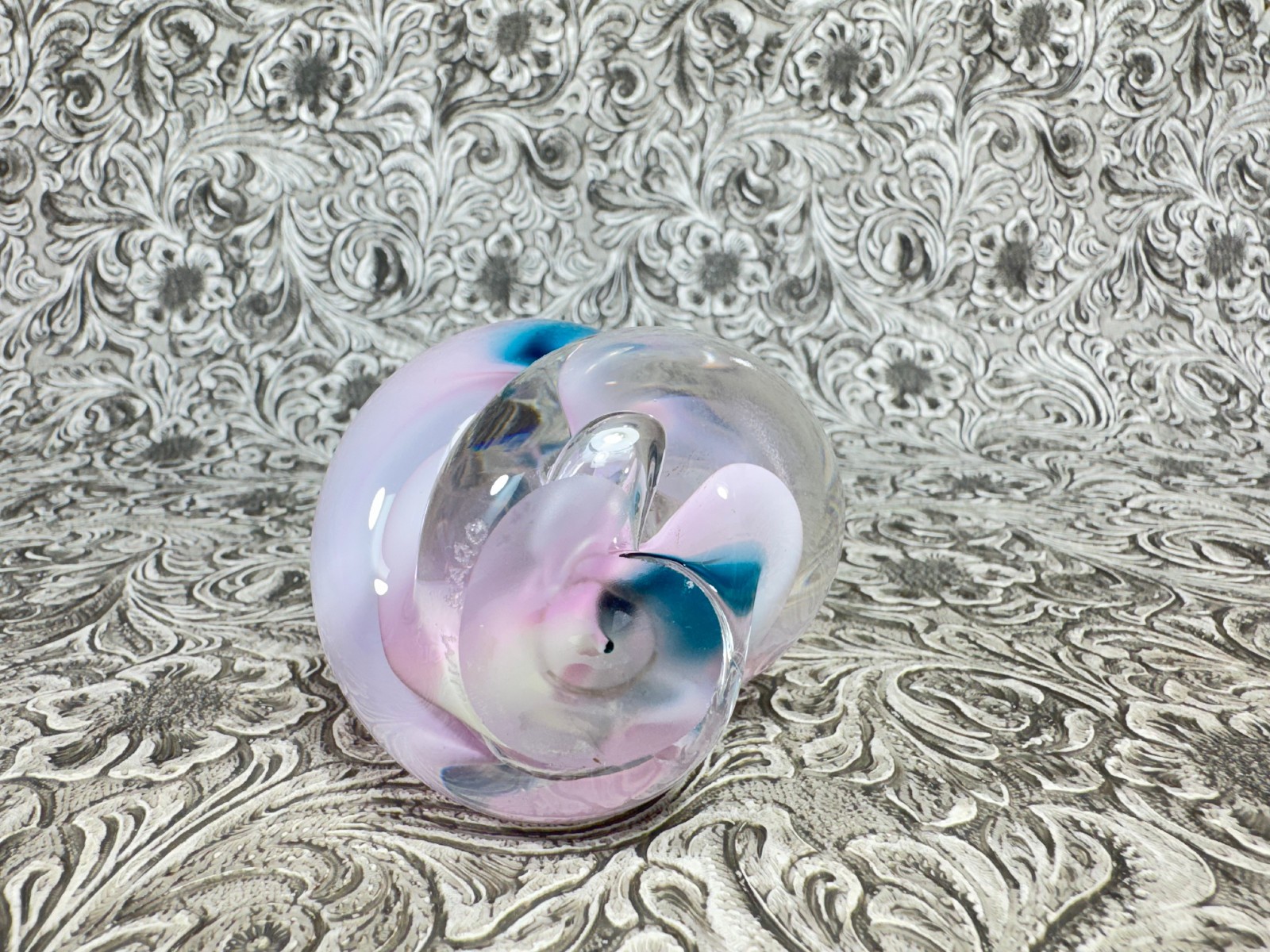 Jim Karg Paperweight Art Glass Swirl Blue Pink SIGNED