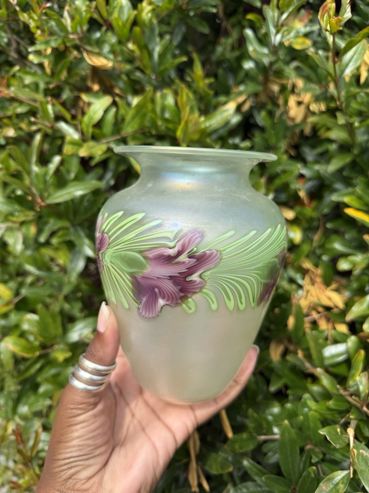 ORIENT & FLUME VINTAGE IRIS FLOWER VASE SIGNED SHAW