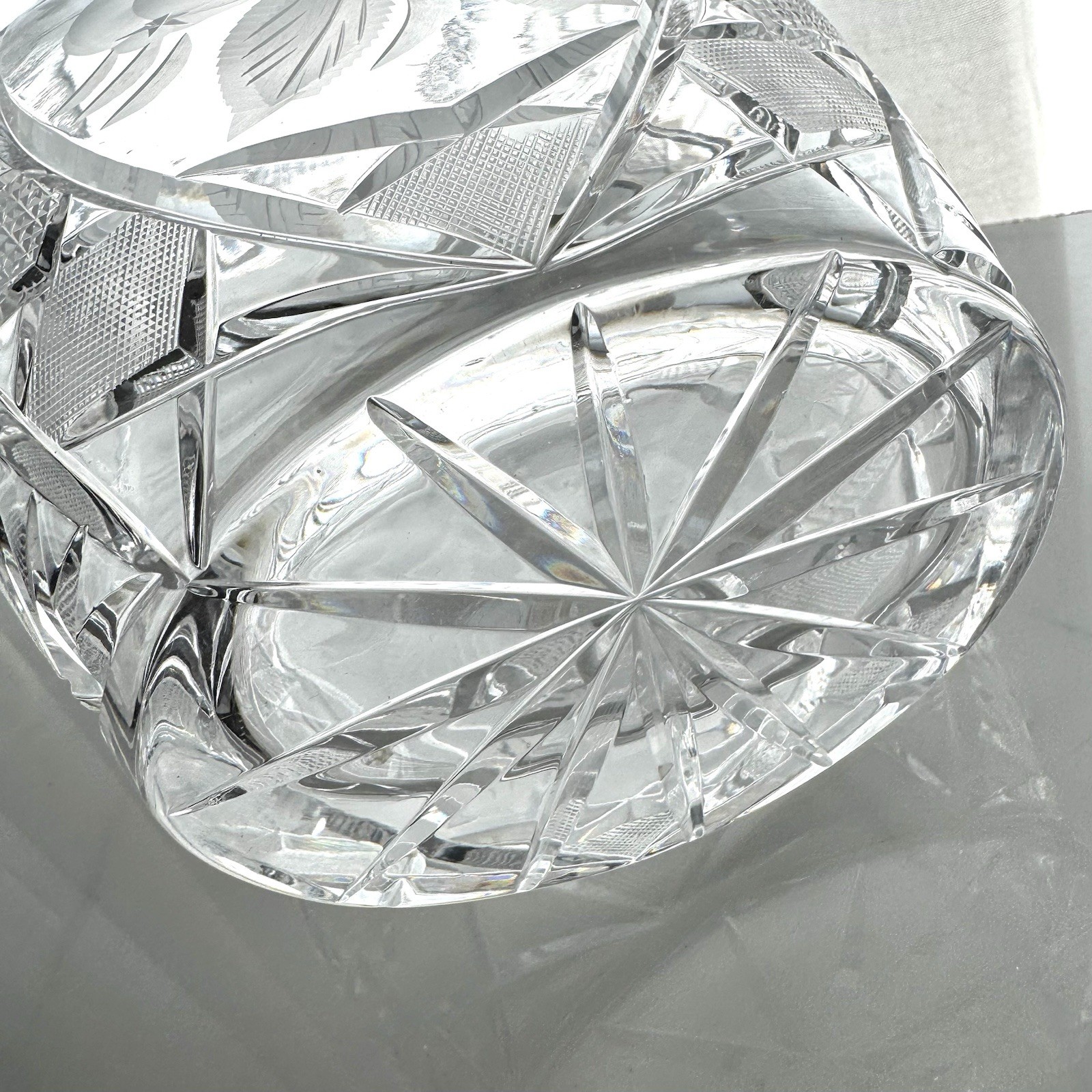 Vintage Heavy Cut Lead Crystal Vase Etched Pear Fruit Bohemian 10.5” Tall Europe