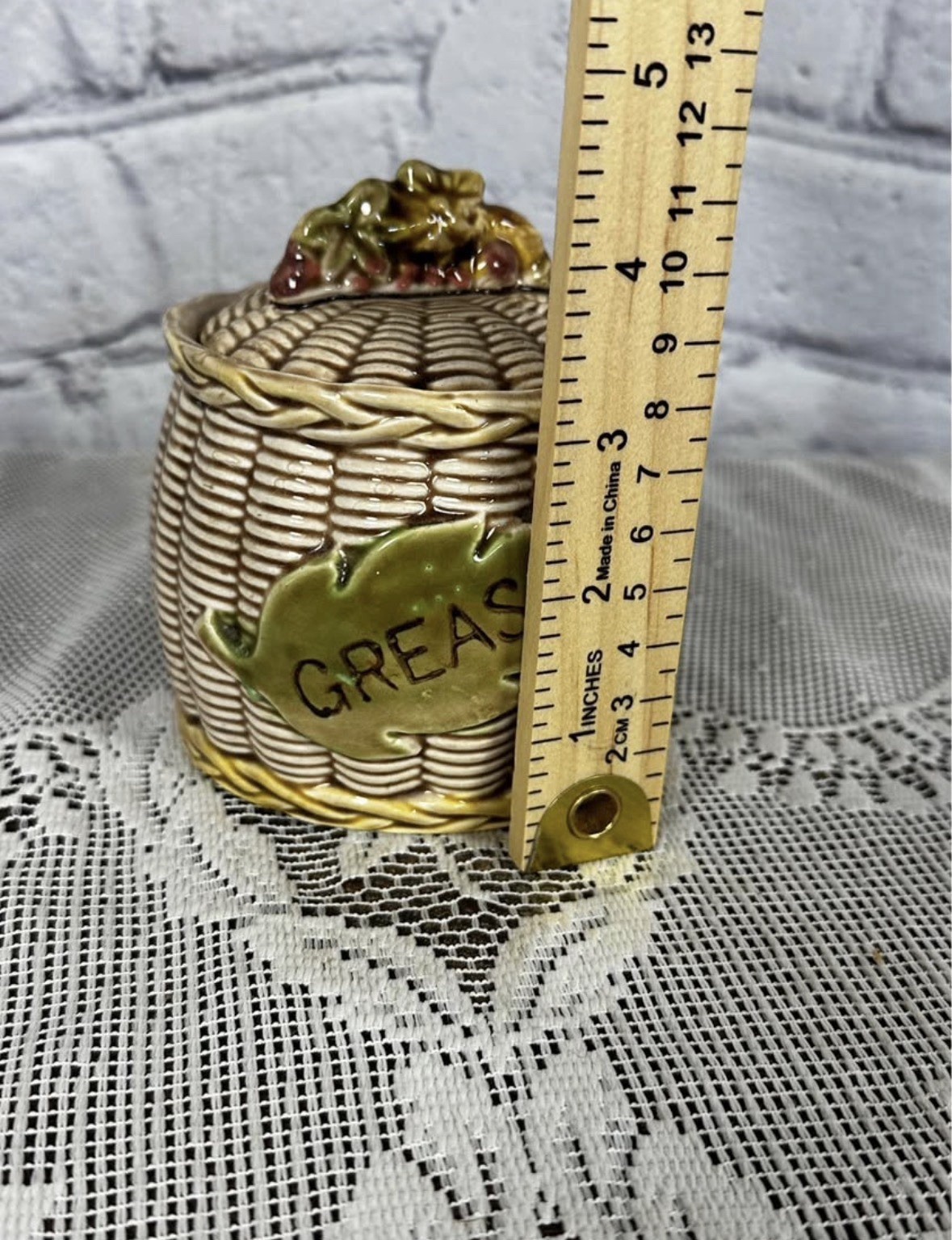 Vintage Tilso Japan Ceramic Basketweave Salt, Pepper, and Grease Jar Set