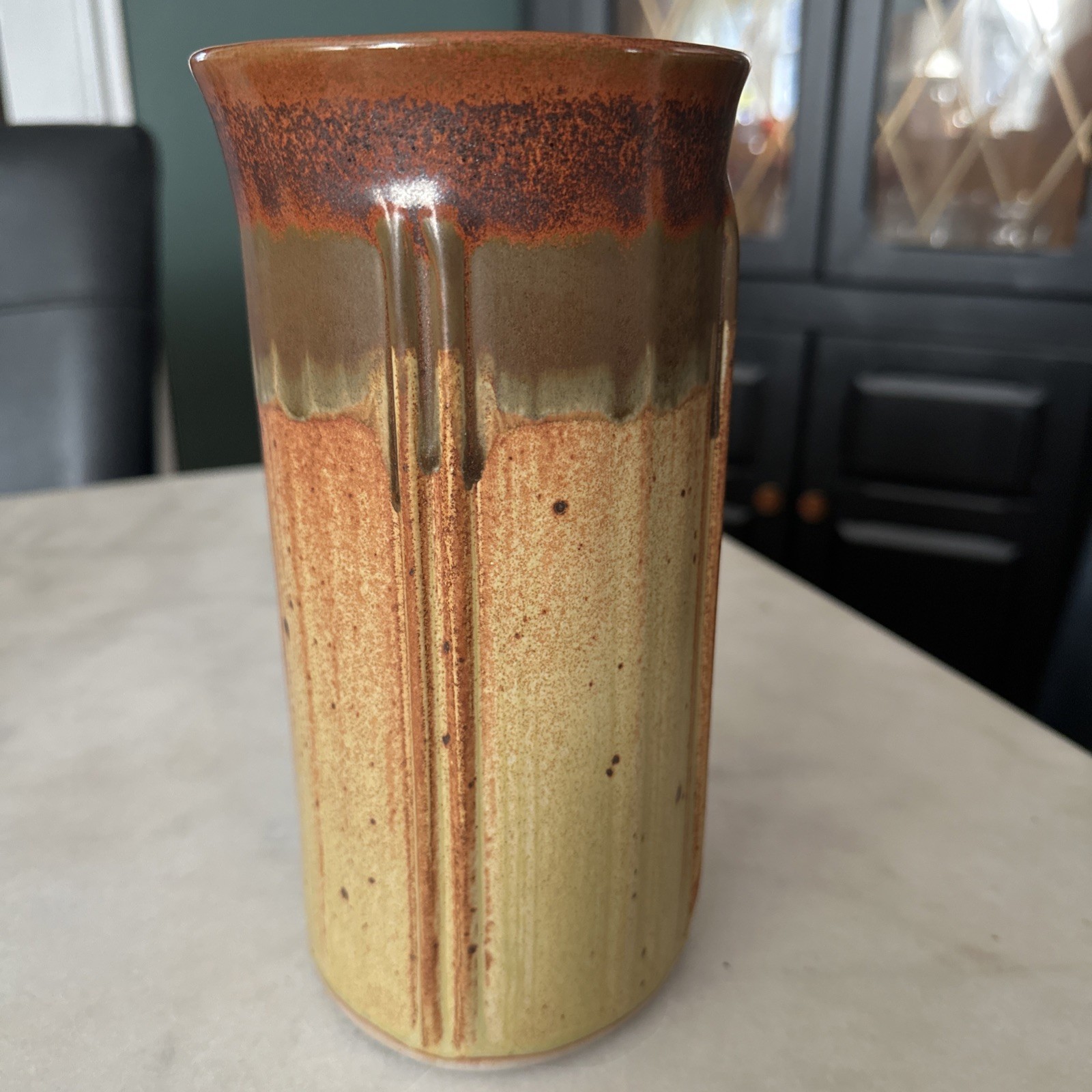 Smokey Mountain Pottery 8.75″H Brown, Tan & Rust Vase – Handmade – Mint