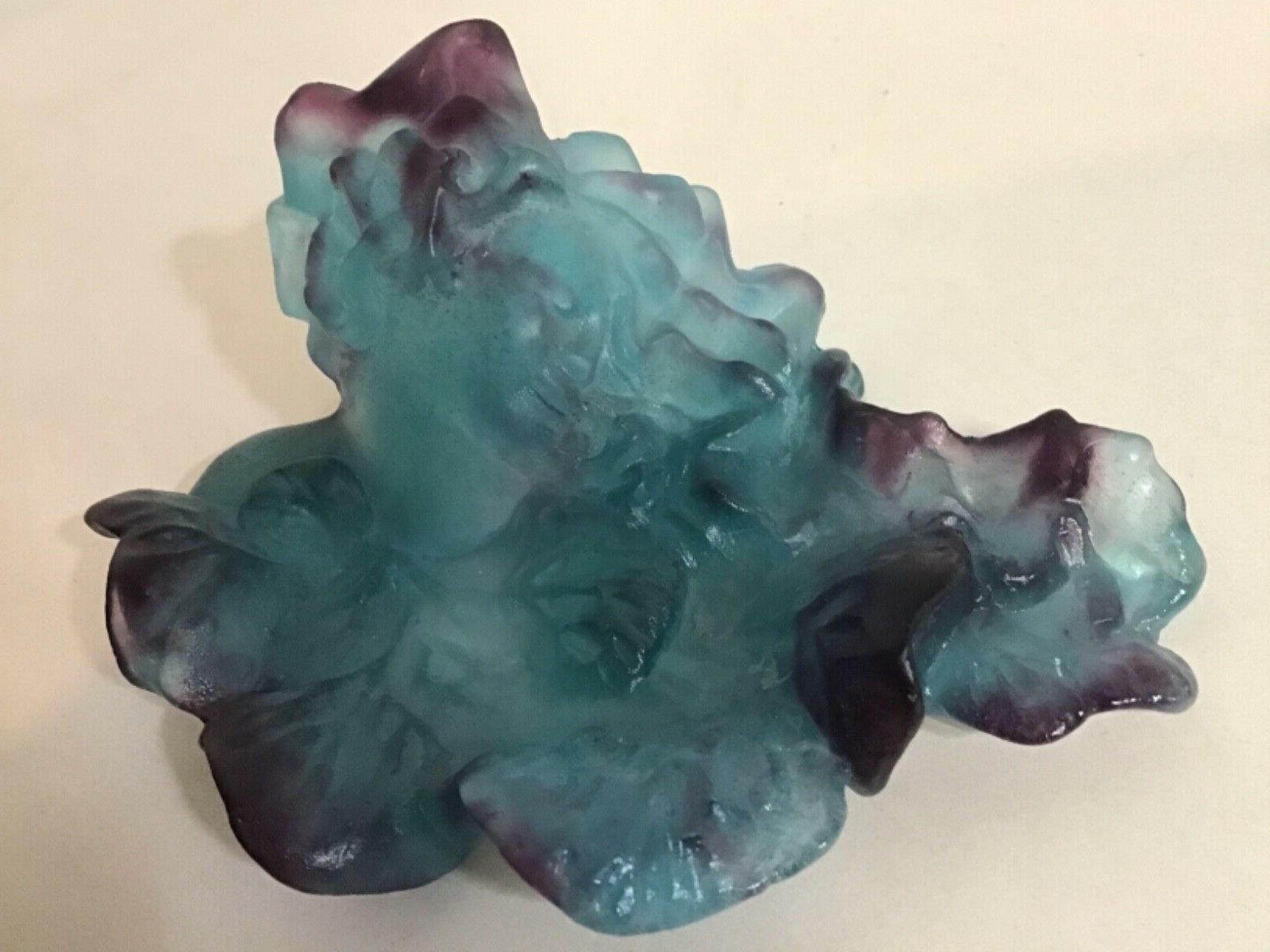 RARE DAUM PATE DE VERRE GLASS CRYSTAL BLUE DISH W/ Art Nouveau Woman