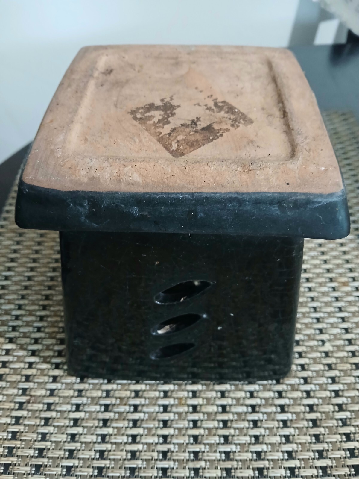 Ceramic Orchid Pot Square Black glazed 5″ Planter With Saucer Attached
