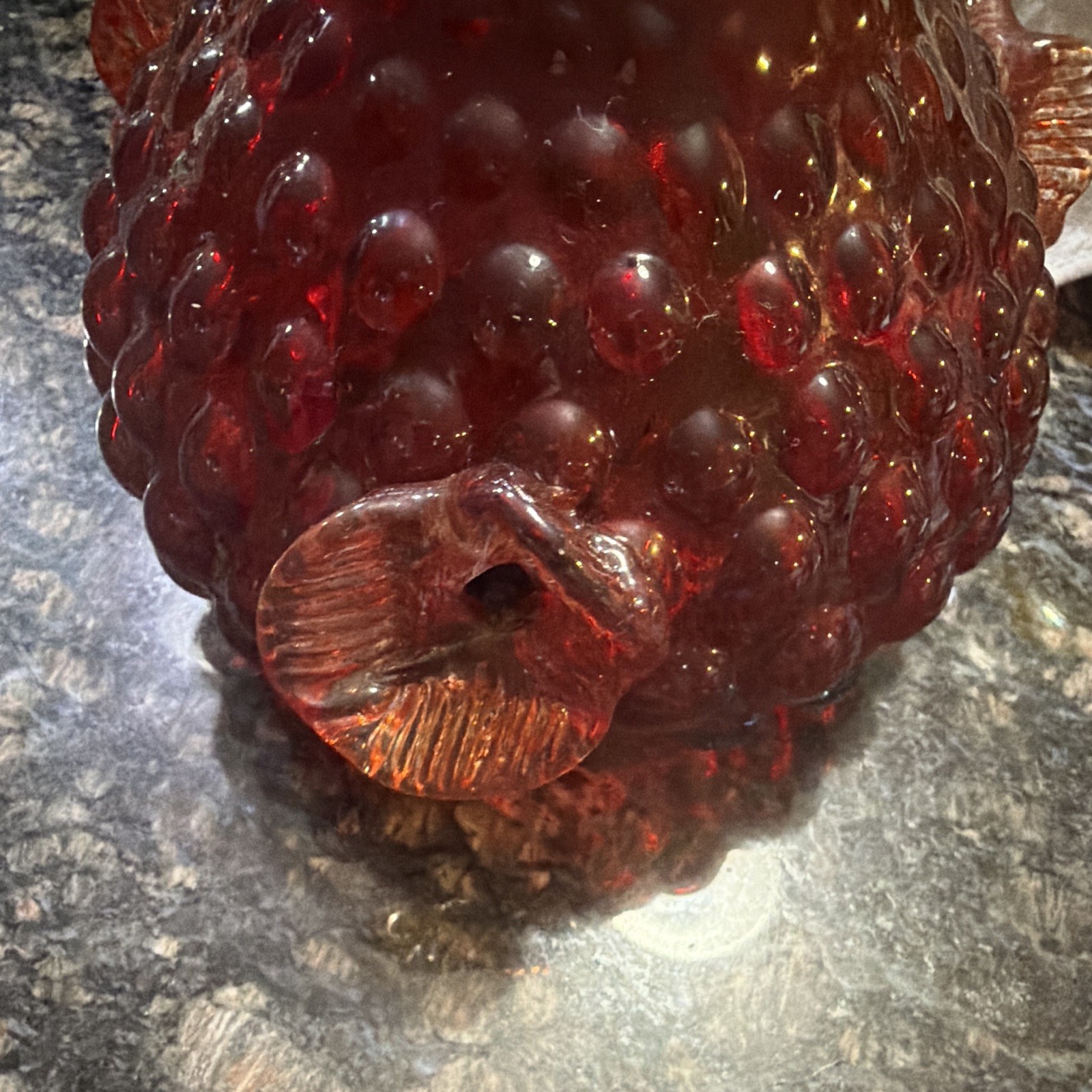 Unmarked Red & Clear Textured Translucent Glass Vase with Swirl Handle
