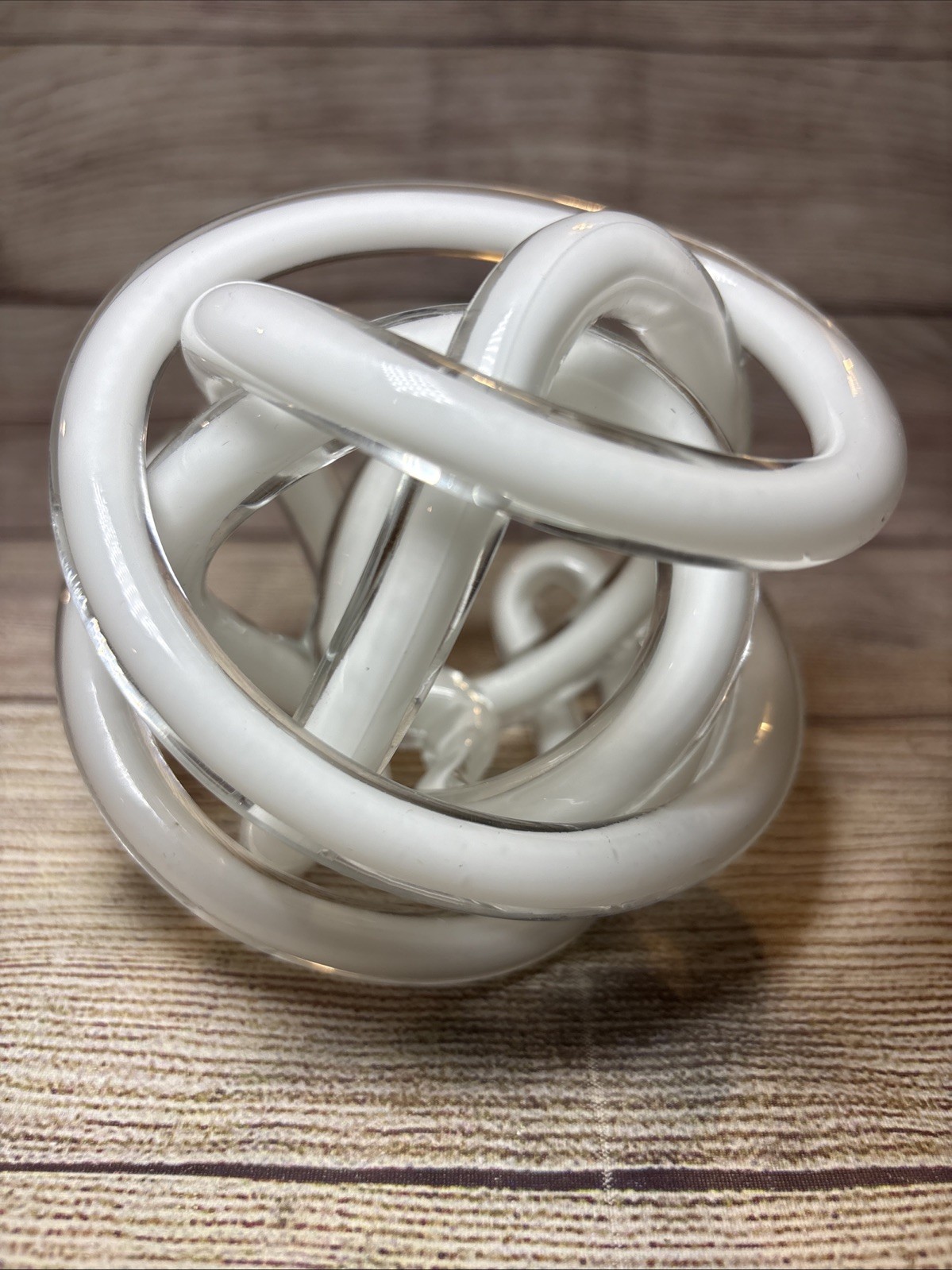 Torre & Tagus Orbit Art Glass Knot Paperweight 5” White Cased