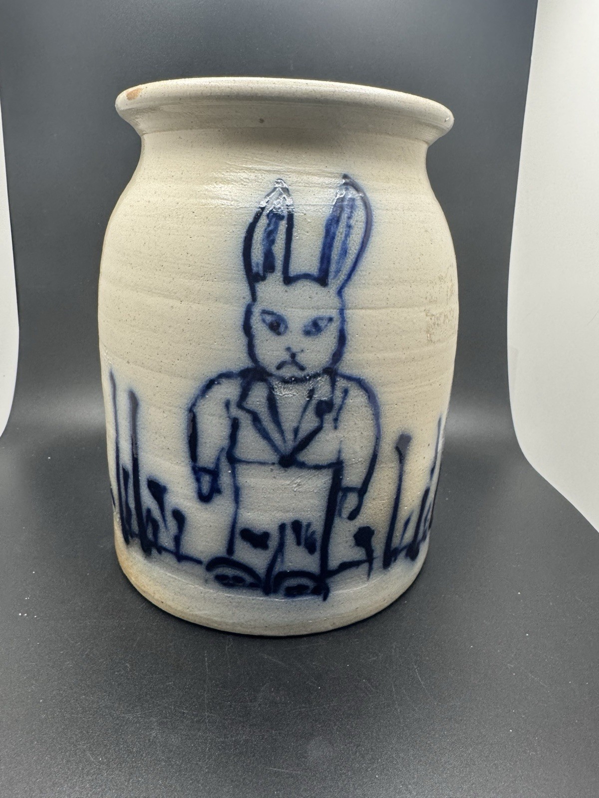 Vintage Beaumont Pottery Rabbit Crock Vase Signed 1992 Folk Art