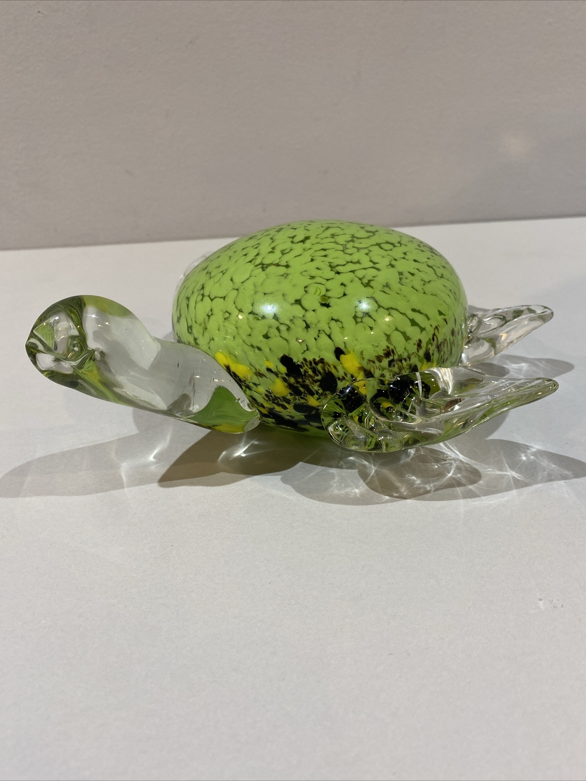 Fifth Ave Crystal Heavy Art Glass Green Sea Turtle 7” Large Heavy Paperweight