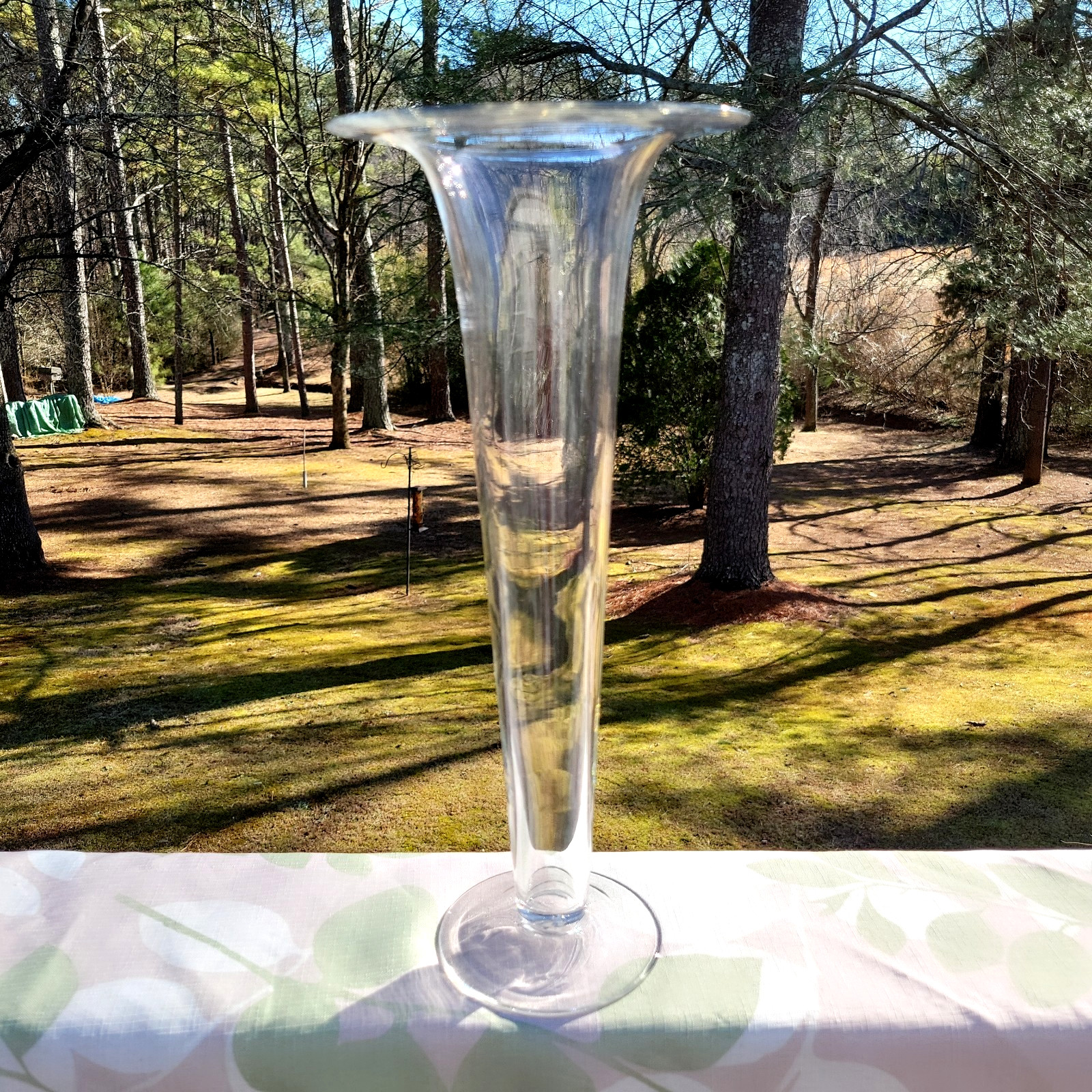 MCM Blenko Crystal Large Flared Clear Blown Art Glass Footed 15.75″ TRUMPET VASE