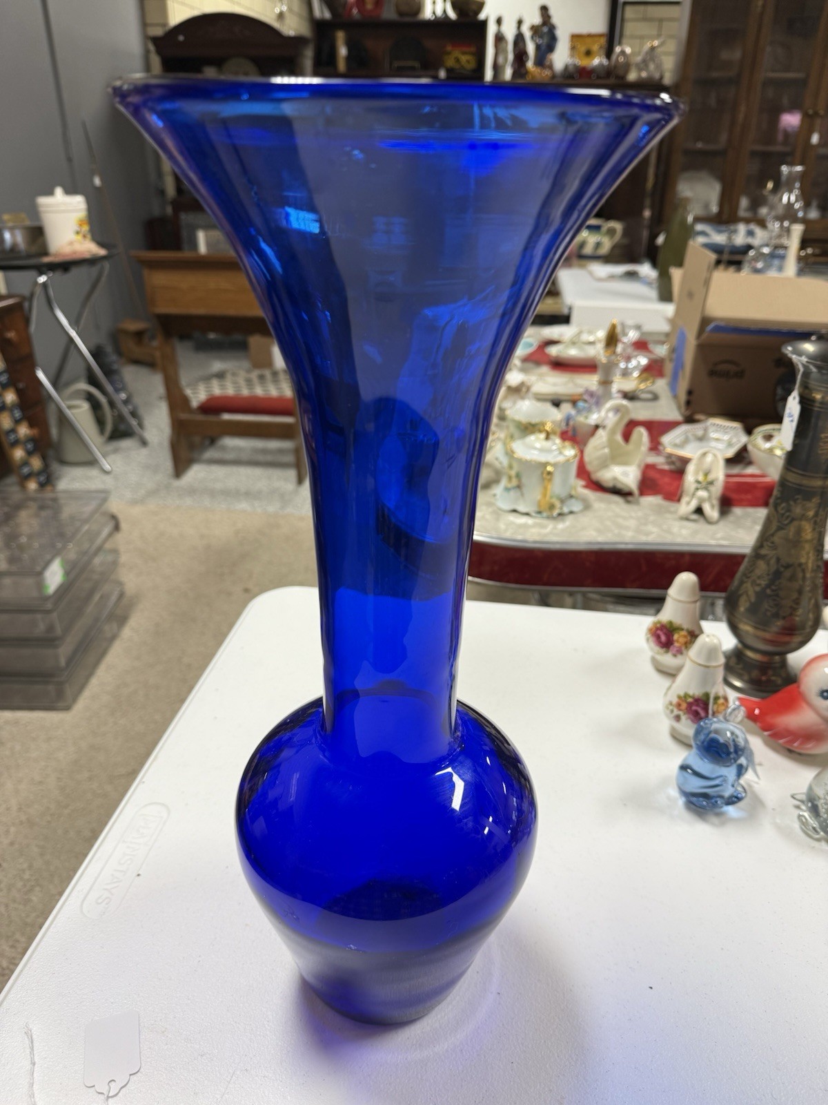 Blenko 8716 Sapphire Blue Art Glass Vase 17.5” Tall Hand Blown MCM