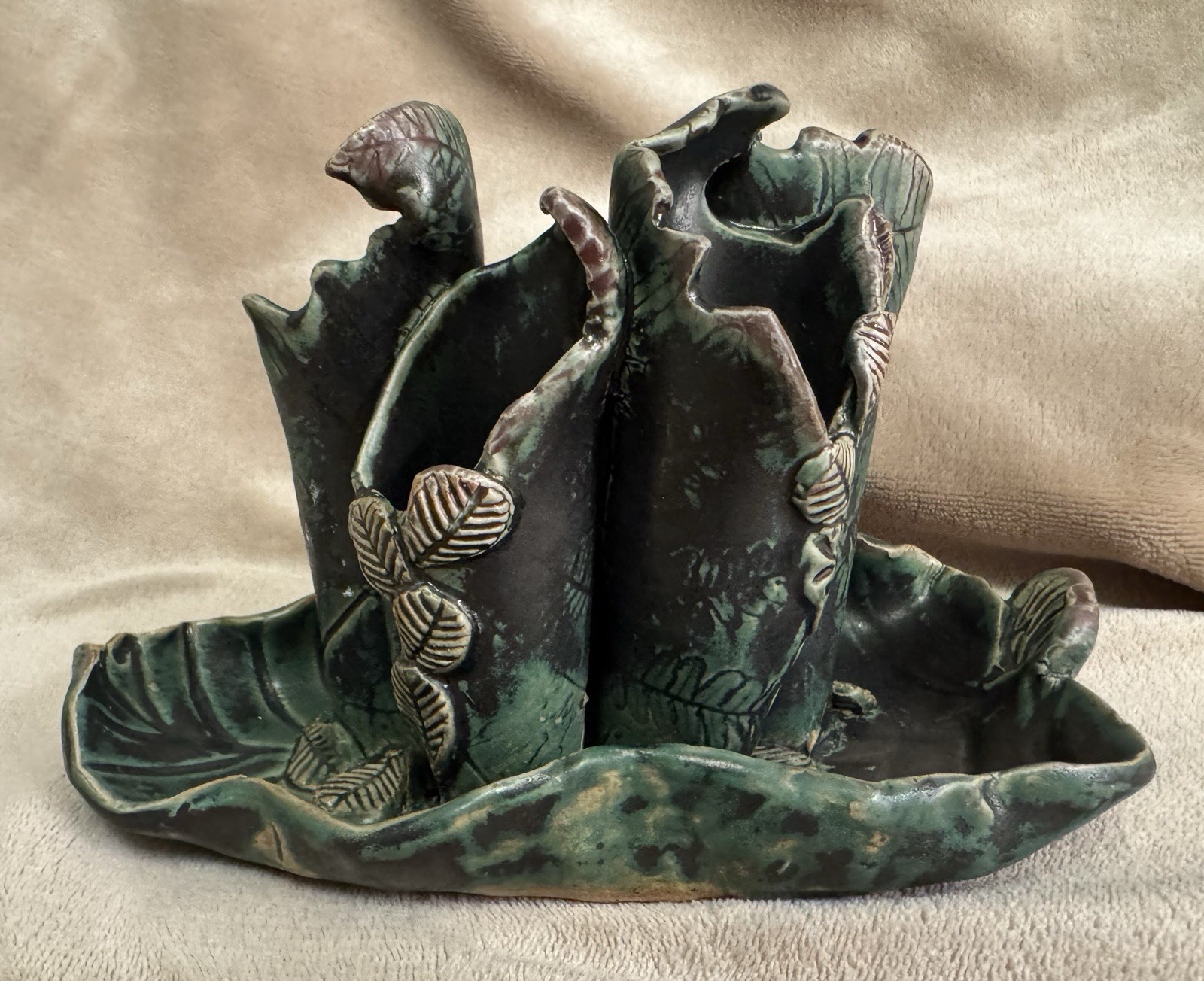 Botanical Earthy Living Goddess Clay Art Signed Leaves Nature Vases Vessel Boho