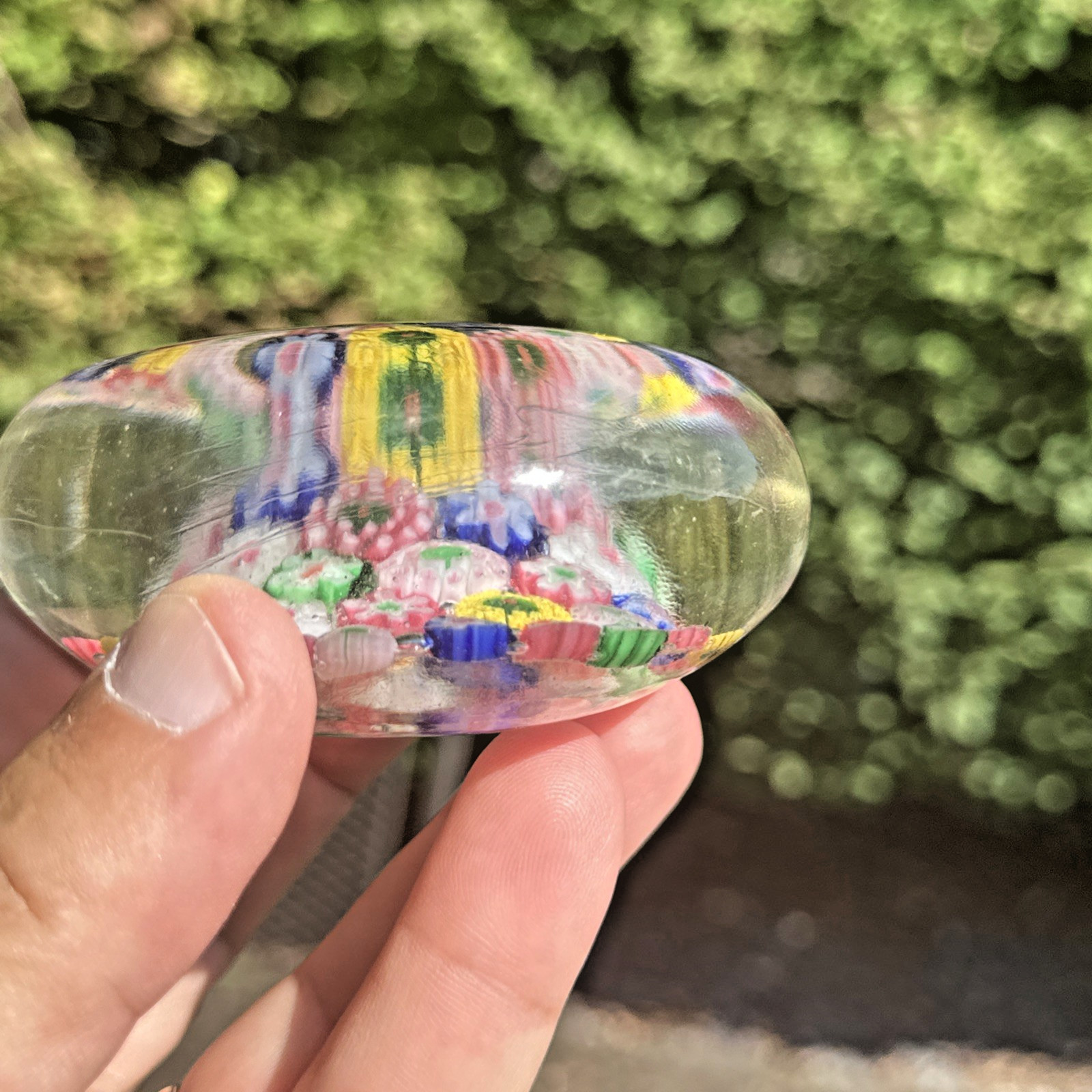 ANTIQUE CHINESE MILLEFIORI MULTI~COLORED CANES GLASS PAPERWEIGHT 1930’s