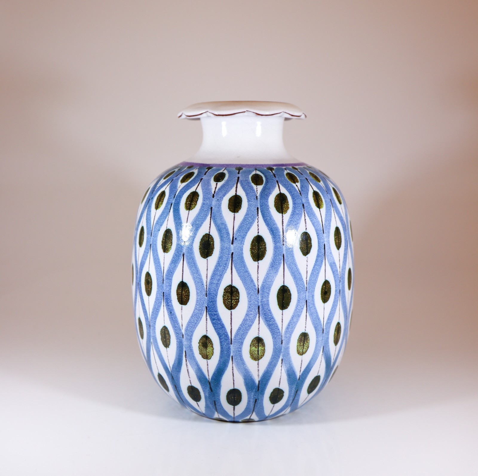 Stig Lindberg – Gustavsberg – Large Blue Faience Vase – Swedish Mid Century