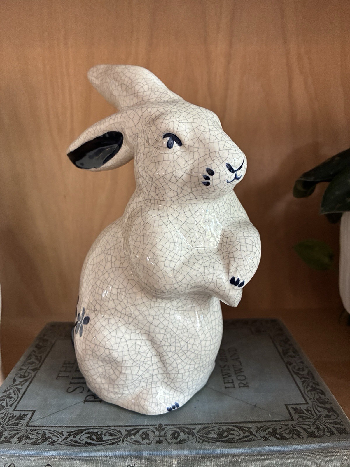 The Potting Shed DEDHAM Pottery Signed Rabbit Blue & White, Approx 8” Tall