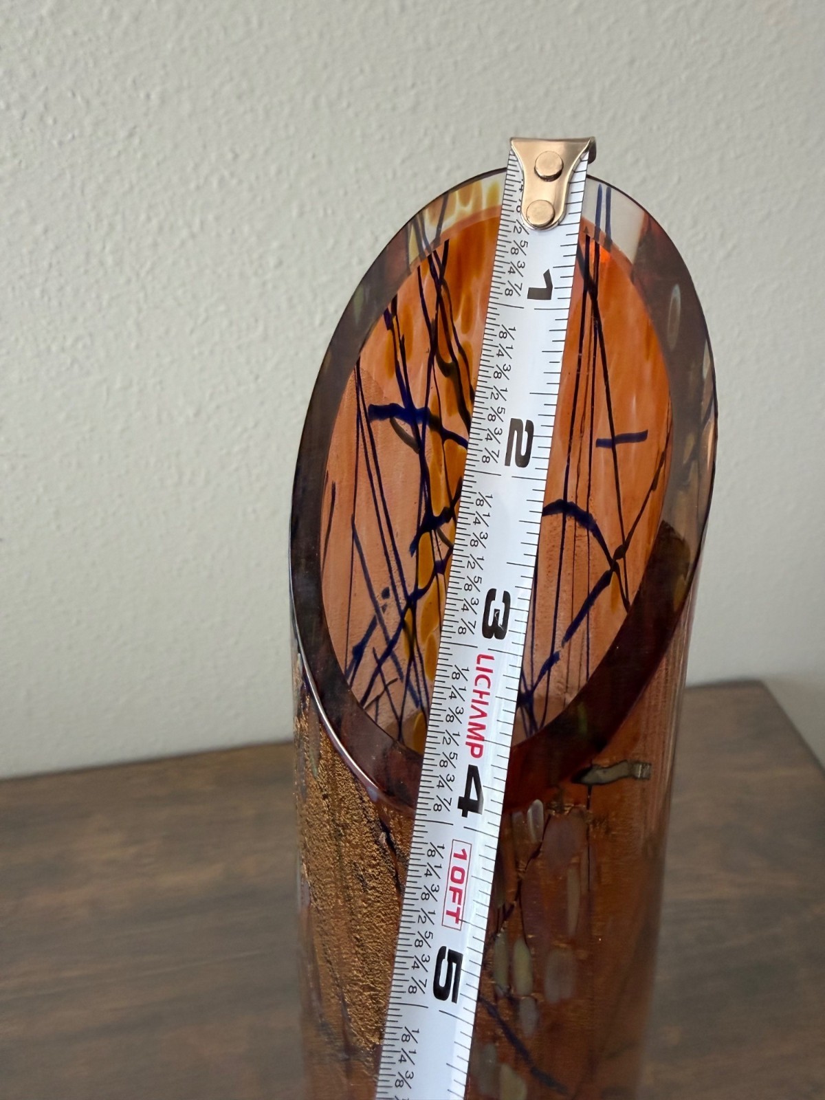Signed Tim Lazer Dichroic Studio Art Glass Vase 17″